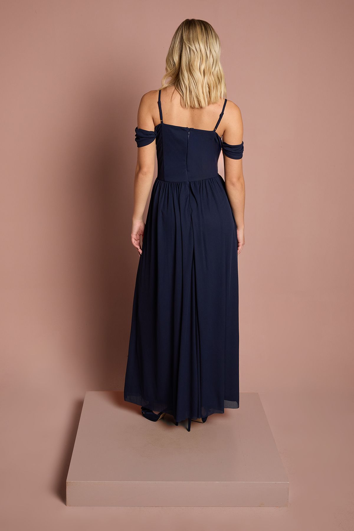 Coast Teen Coast Cold Shoulder Stretch Mesh Bridesmaid Dress Navy image 3