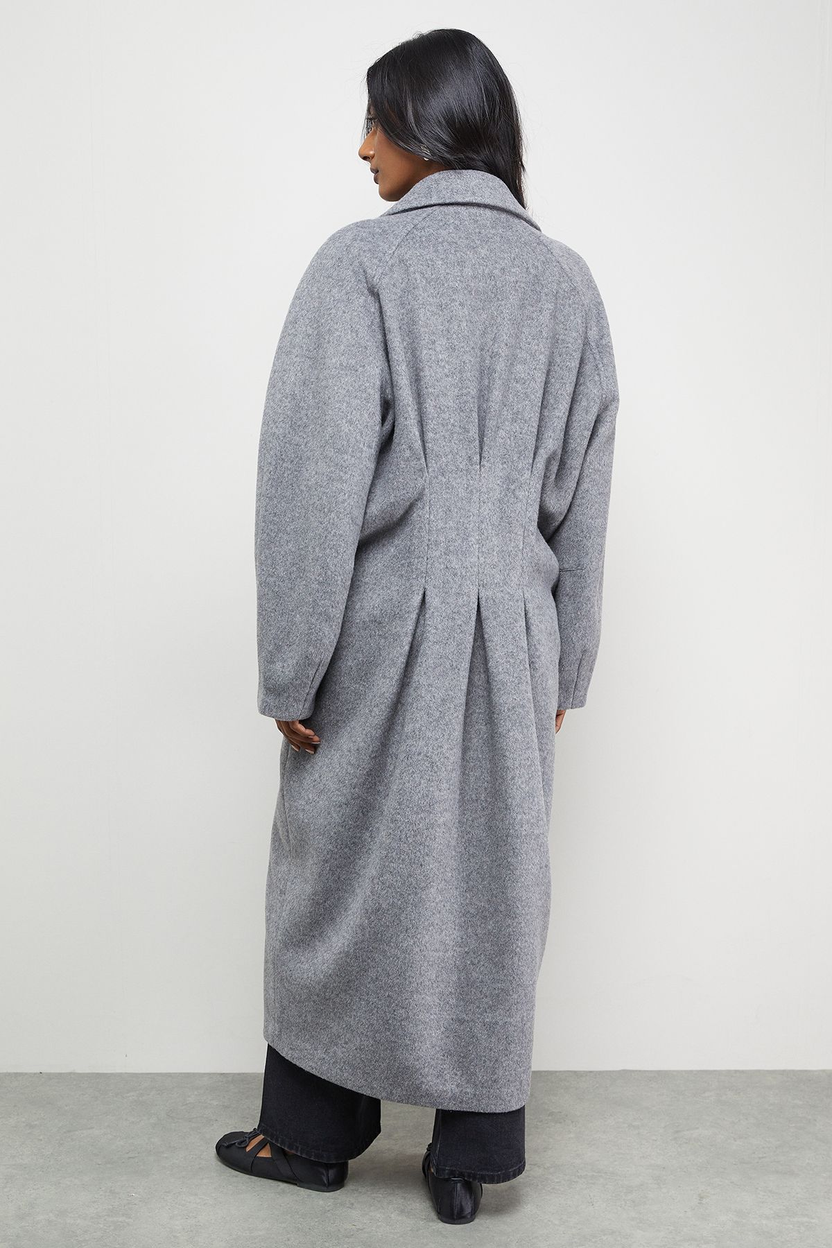 Warehouse Oversized Pleat Back Detail Maxi Coat Grey Marl image 3
