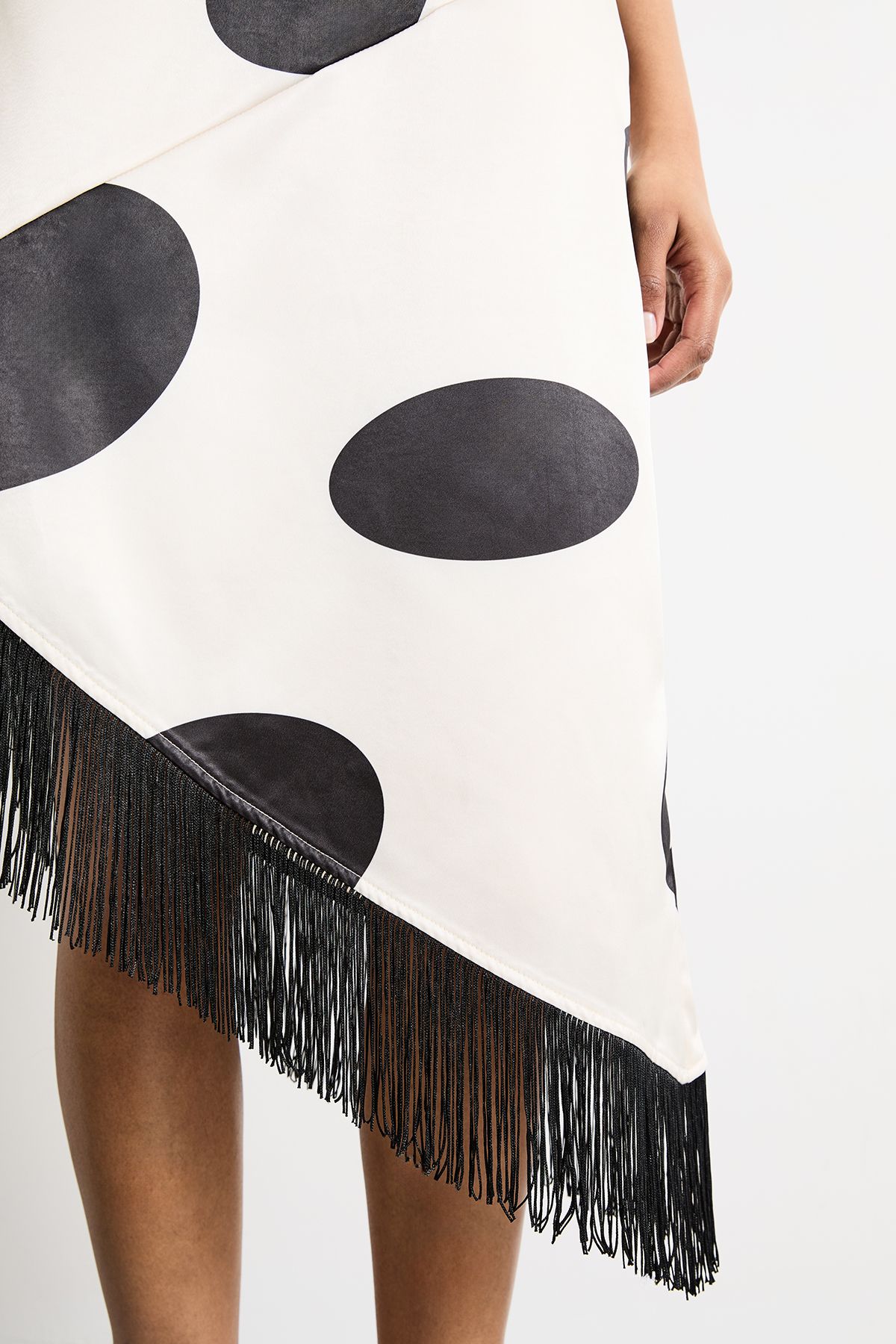 Warehouse Abstract Printed Satin Fringed Midi Skirt Mono image 4