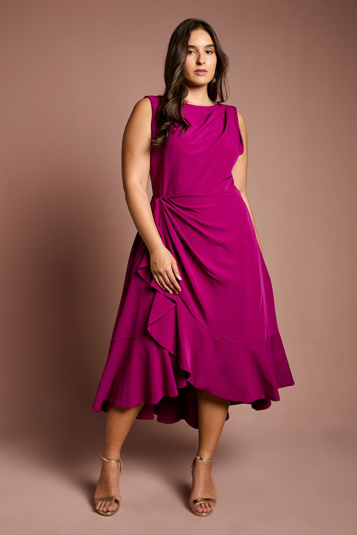 Coast Plus Size Crepe Ruffle Dress Berry image 1