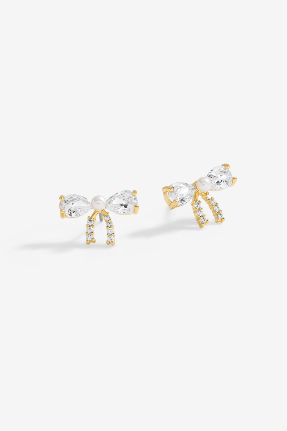 Jon Richard Gold Plated Cubic Zirconia And Pearl Bow Earrings