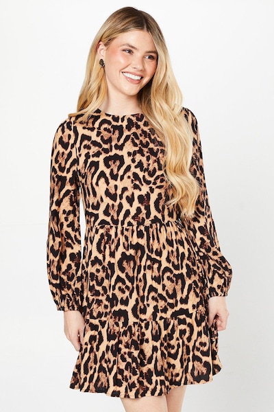 Dorothy Perkins Animal Tiered Hem Mini Dress Animal