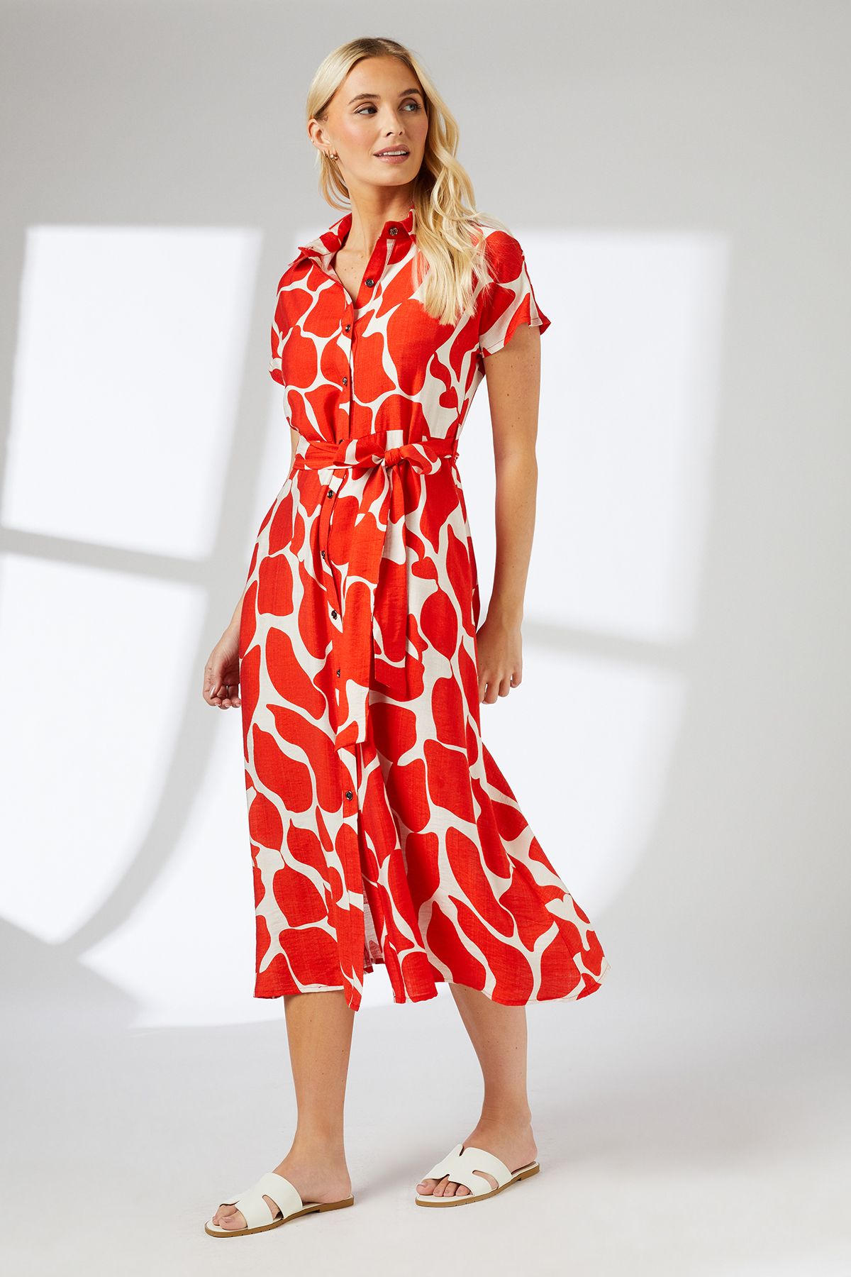 Principles Red Abstract Print Button Through Shirt Dress Red image 1