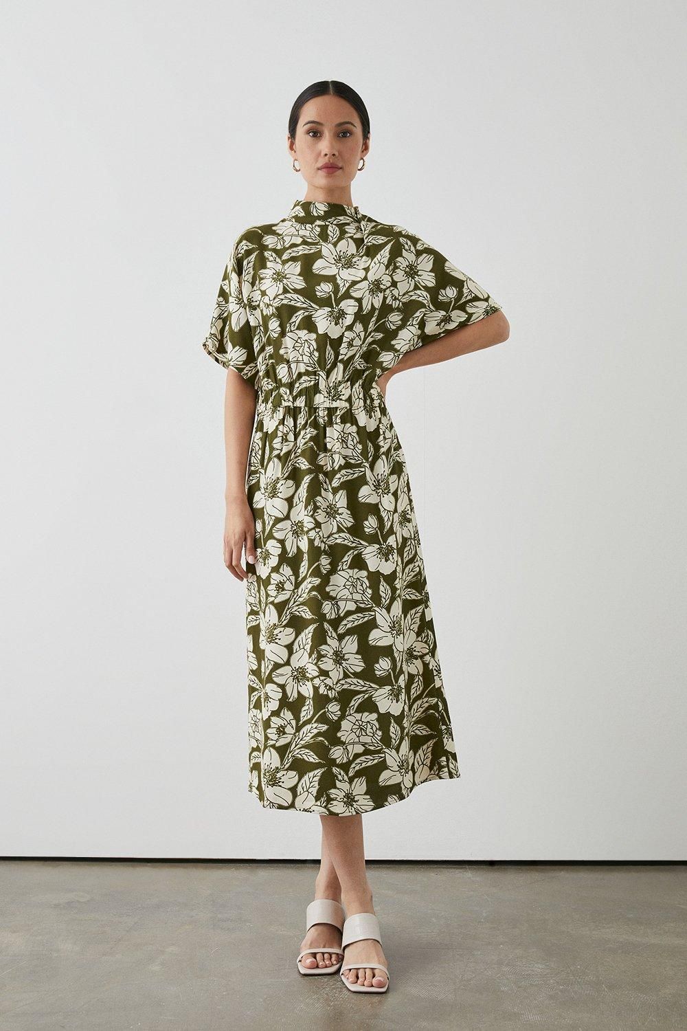 Principles Khaki Floral Midi Dress Green image 3