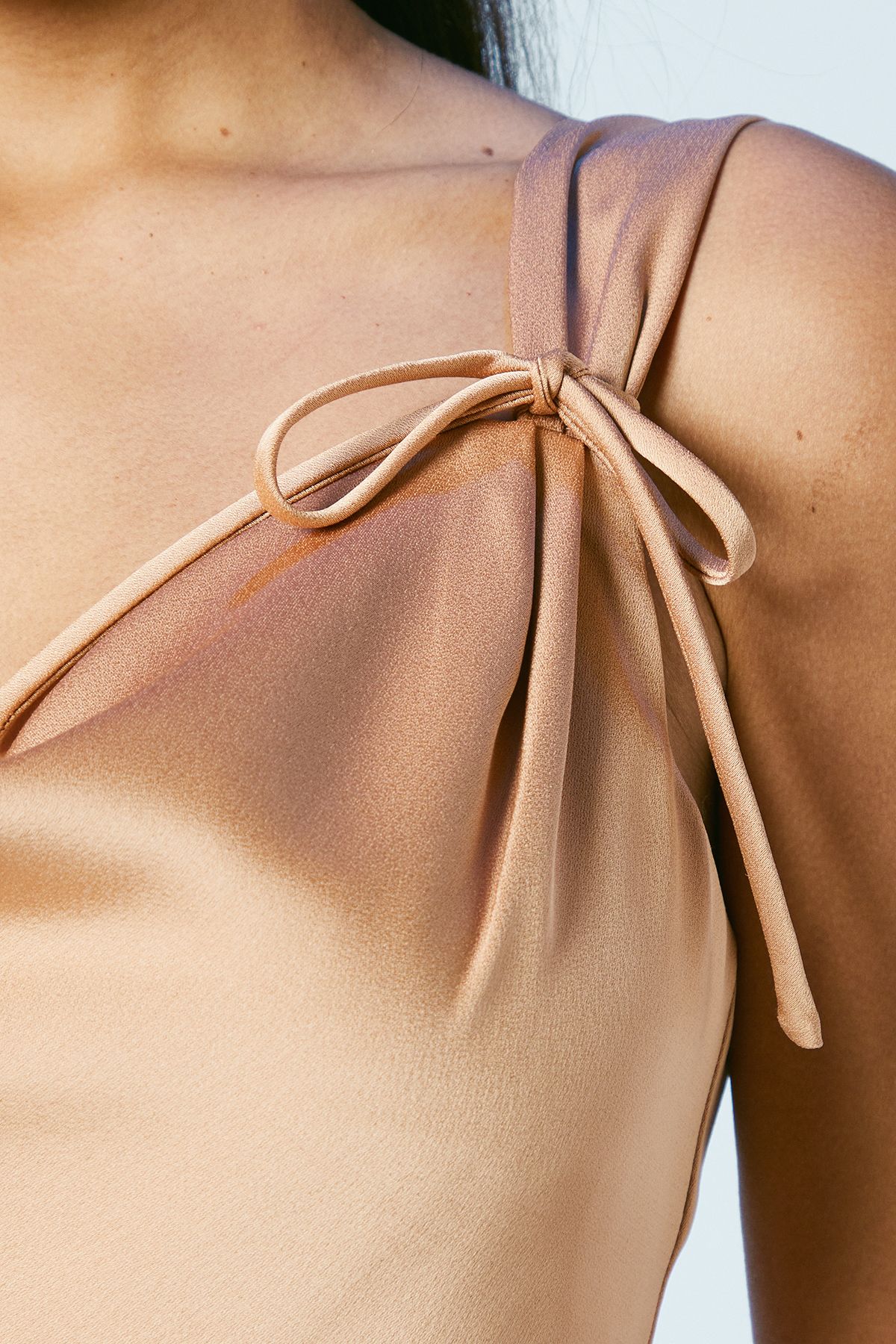 Oasis Bow Strap Detail Satin Midi Bridesmaid Dress Biscuit image 5