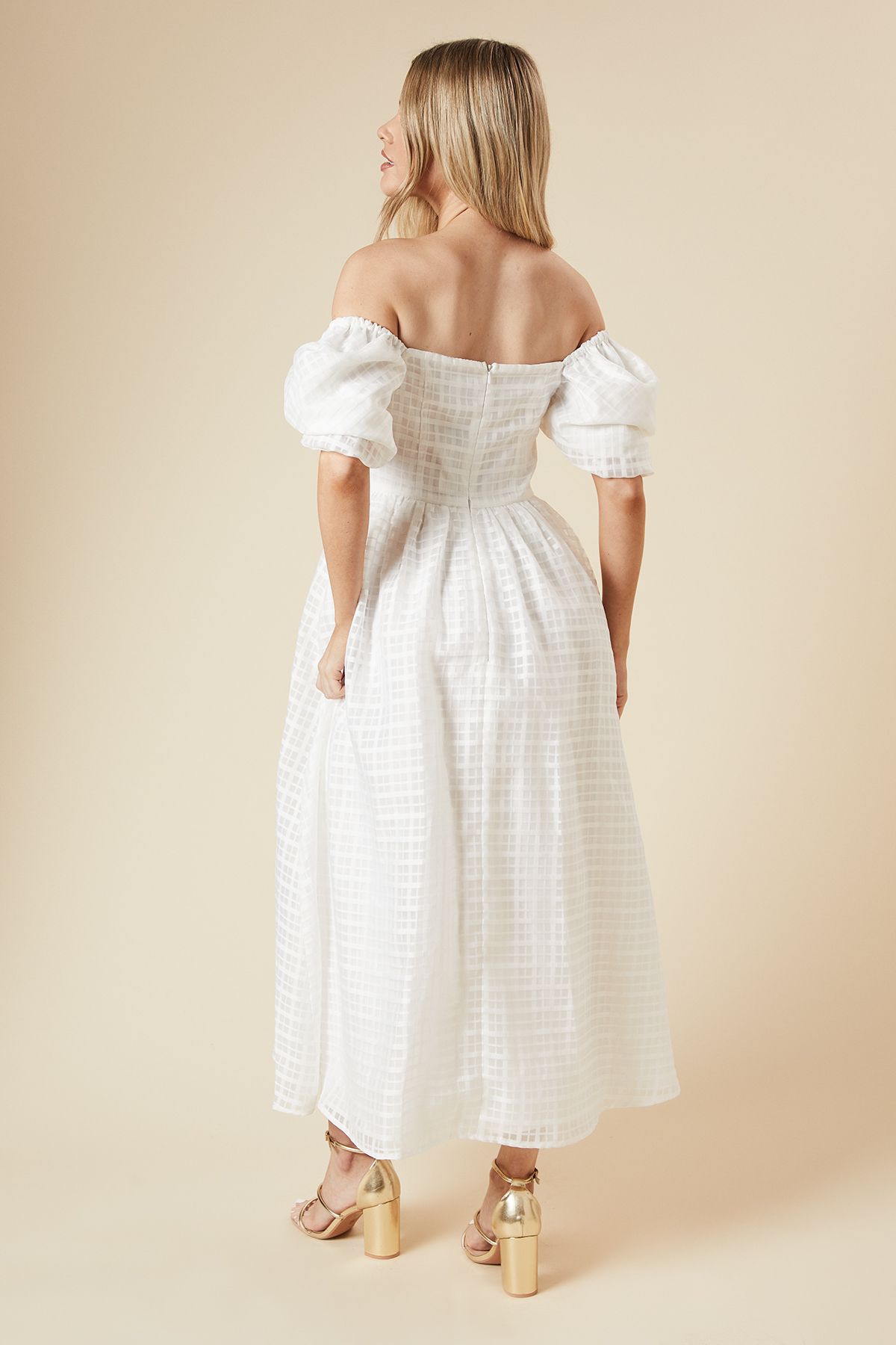 Dorothy Perkins DP Luxe Seersucker Square Neck Midi Dress Ivory image 3