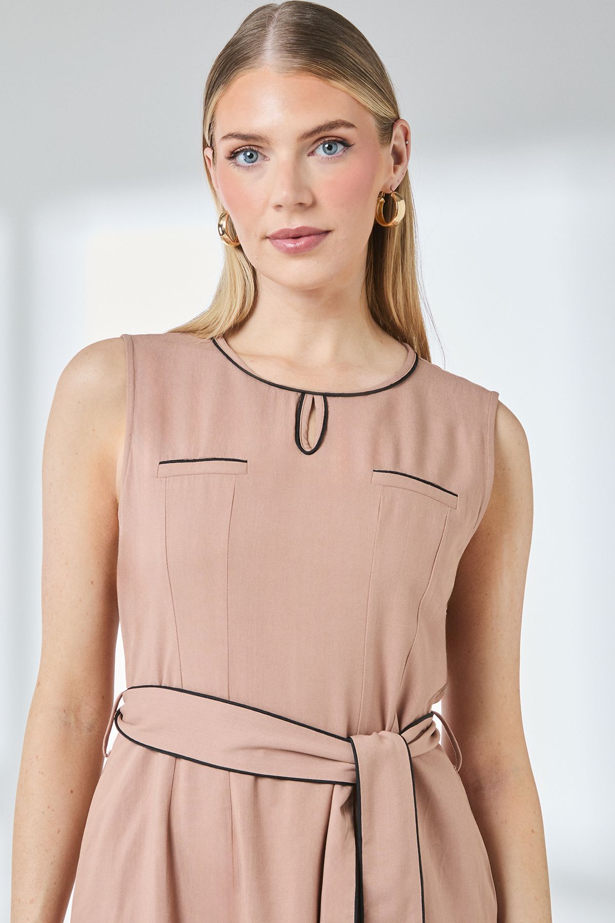 Principles Brown Contrast Detail Belted Utility Midi Dress Camel image 3