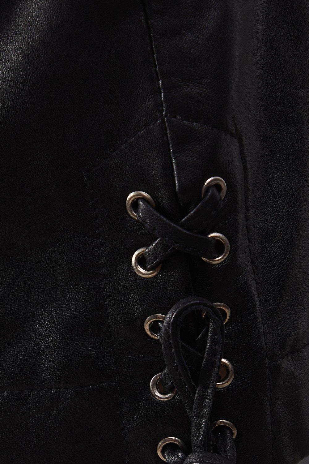 Warehouse Real Leather Whipstitch Detail Shorts Black image 5