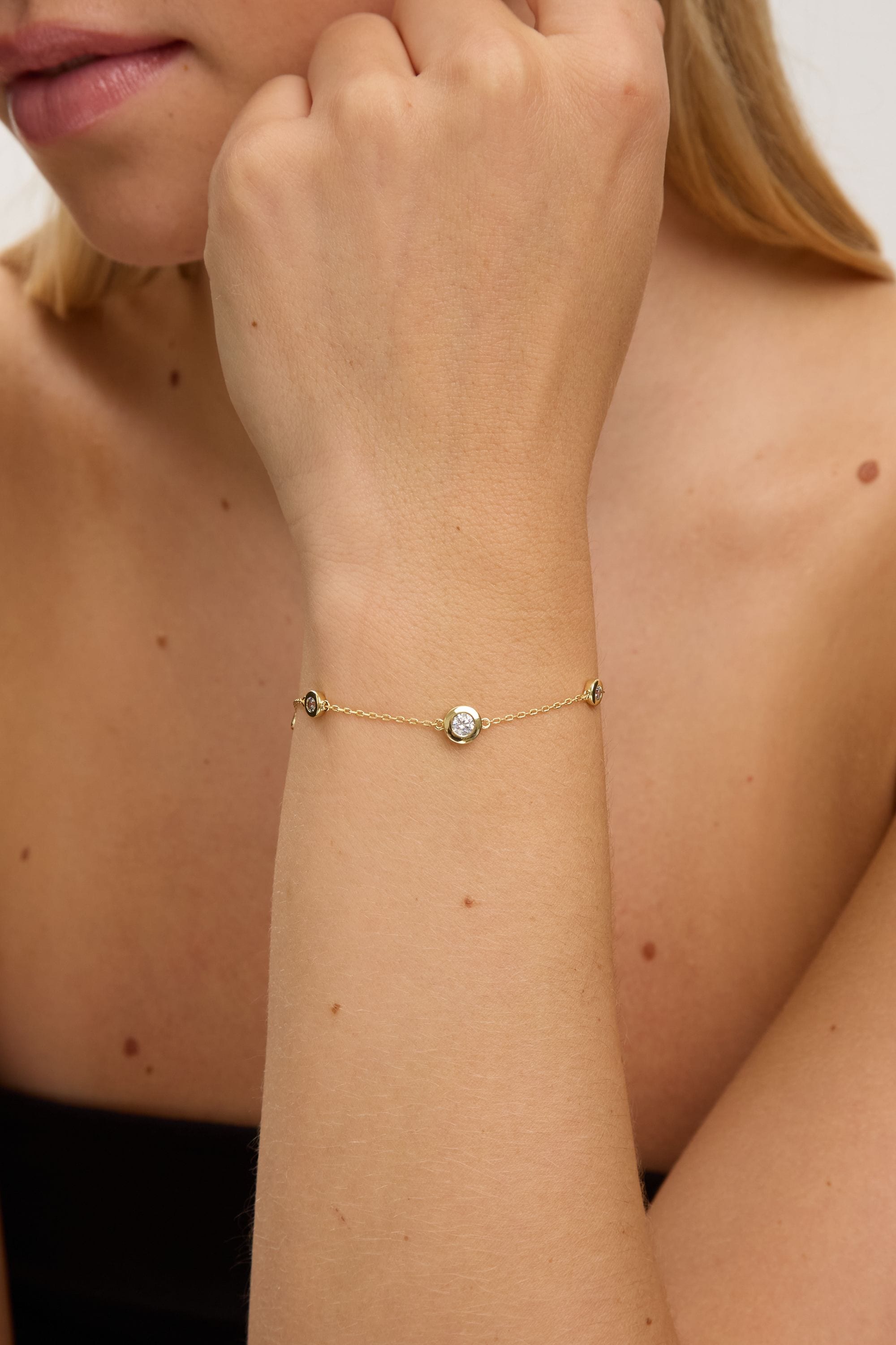 Jon Richard 14K Gold Plated and Cubic Zirconia Besel Station Bracelet image 2