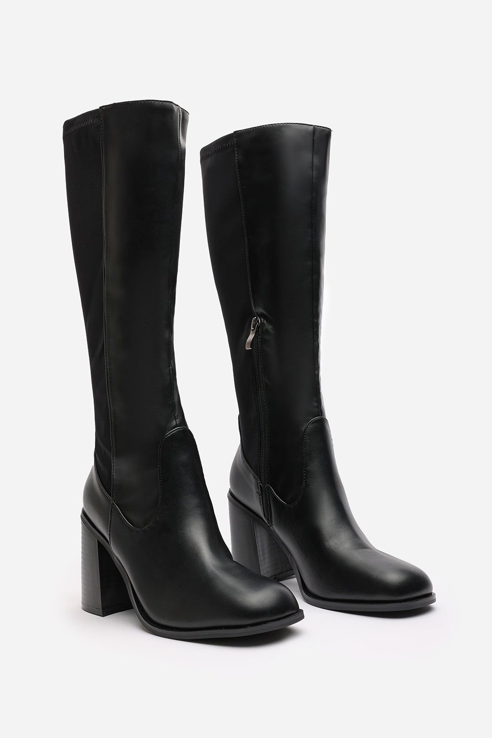 Where's That From 'Macy' Faux Leather Knee High Stretch Boots with Block Heel Zip image 3