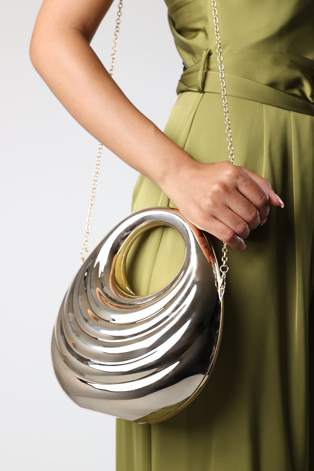 Where's That From 'Lagoon' Chrome Effect Sculpted Oval Handle Clutch image 9