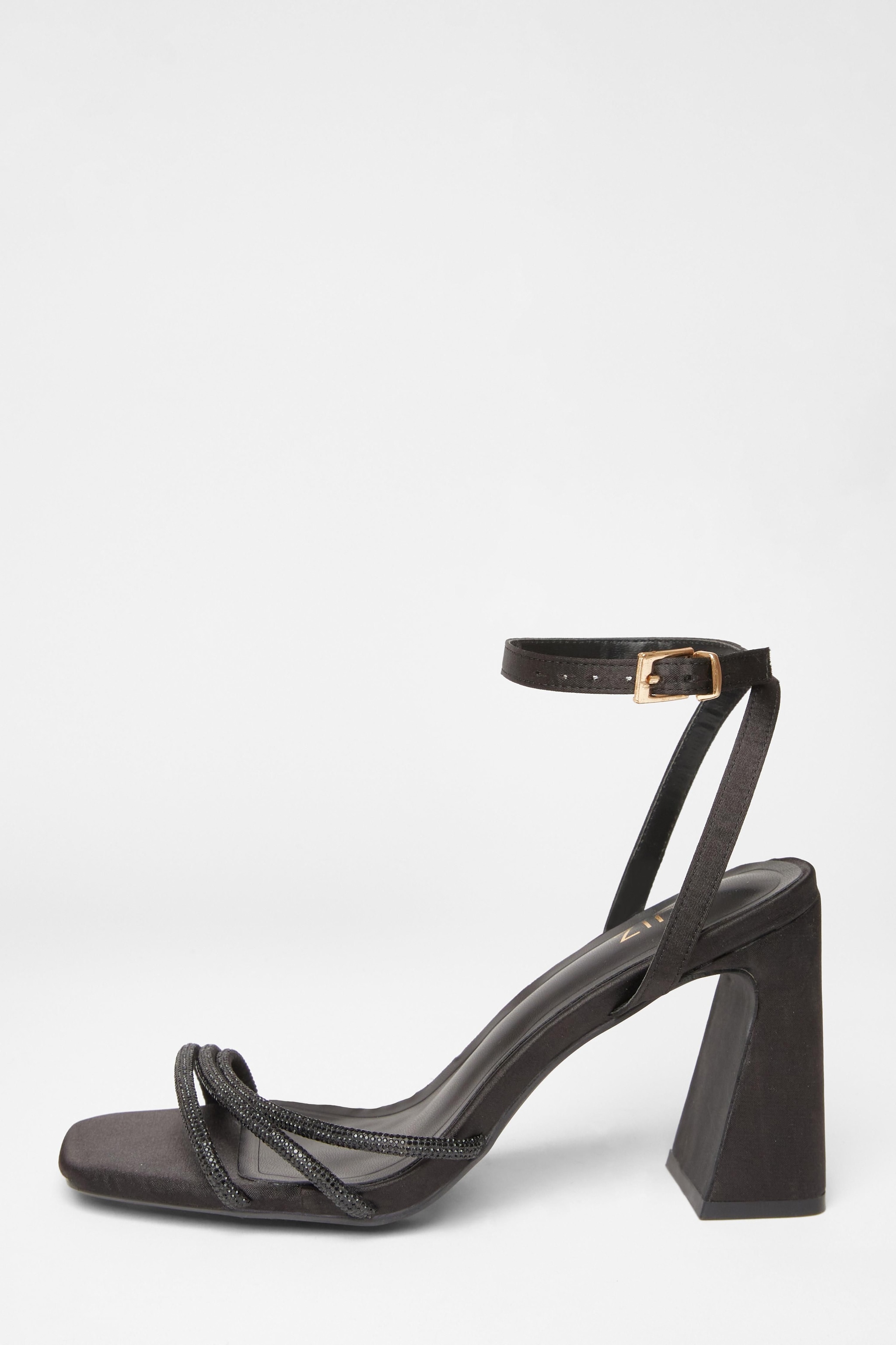 Quiz Black Diamante Strappy Block Heels image 3