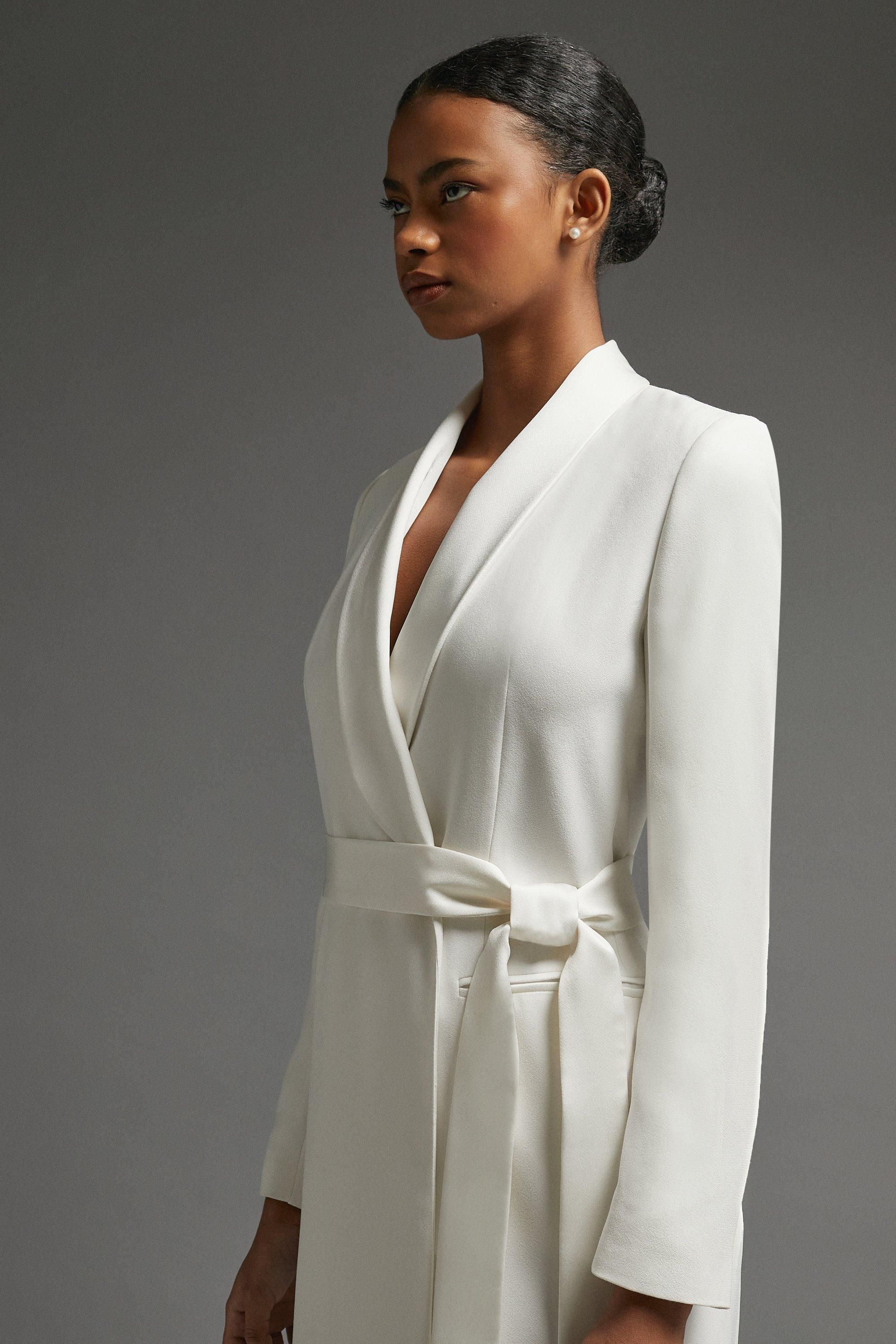 Coast Premium Midi Tie Waist Tuxedo Dress Ivory image 5