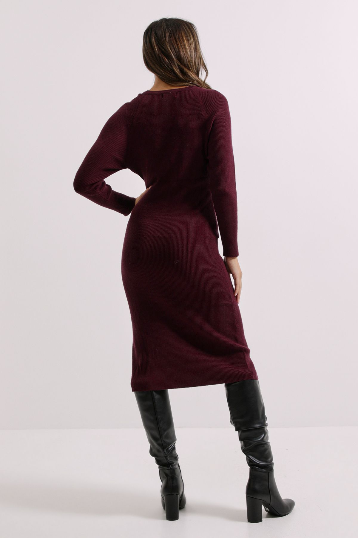 Dorothy Perkins Burgundy Henley Crew Knitted Midi Dress Burgundy image 3