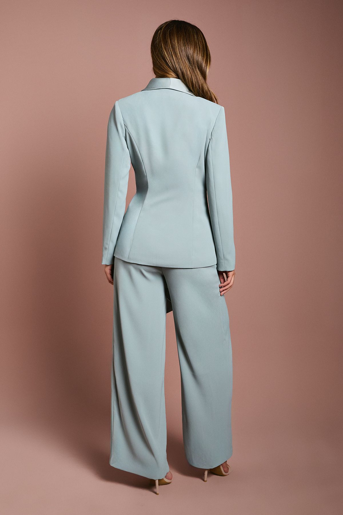 Coast Wide Leg Trouser With Satin Pleated Waistband Grey Blue image 4