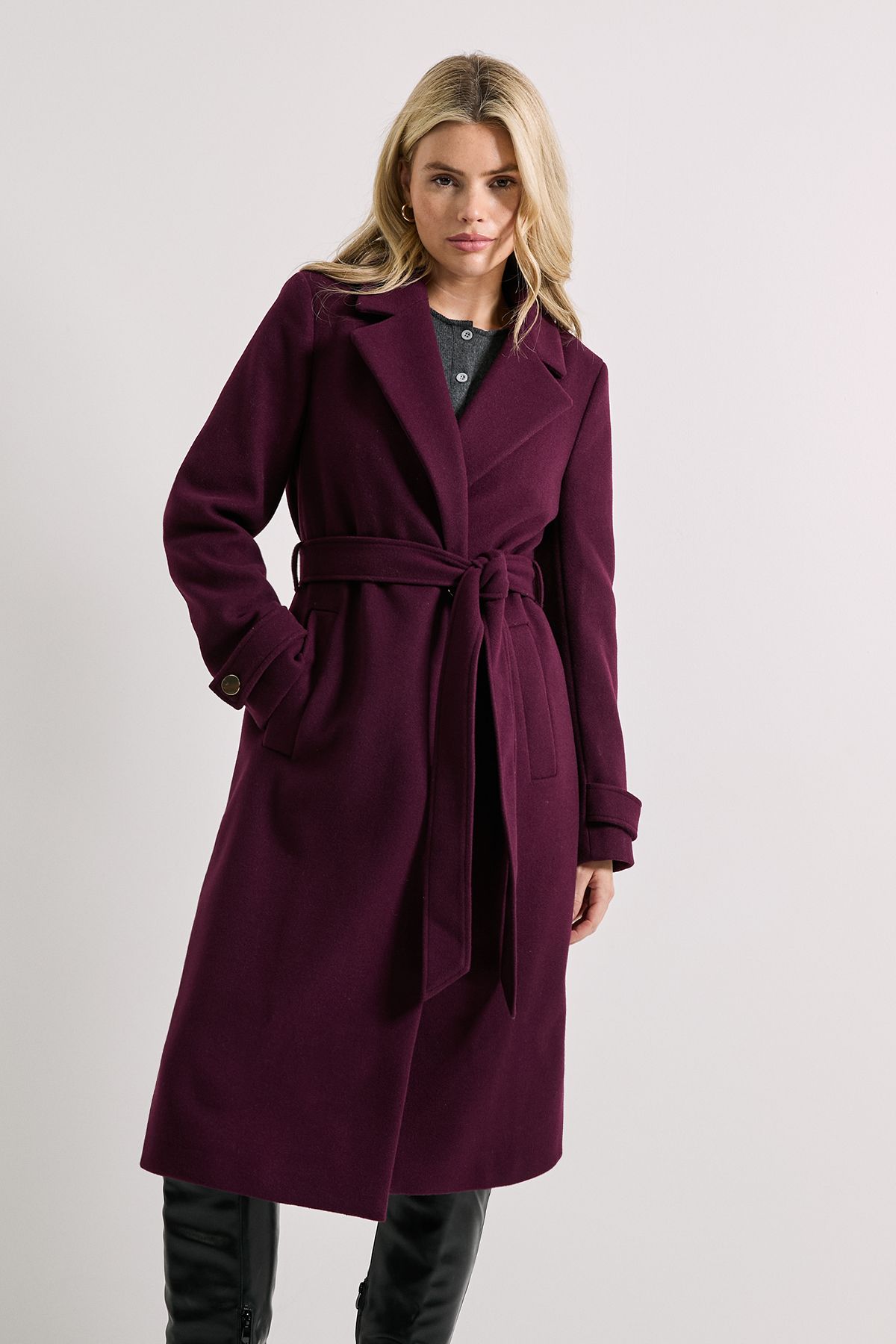 Dorothy Perkins Belted Coat Burgundy image 2