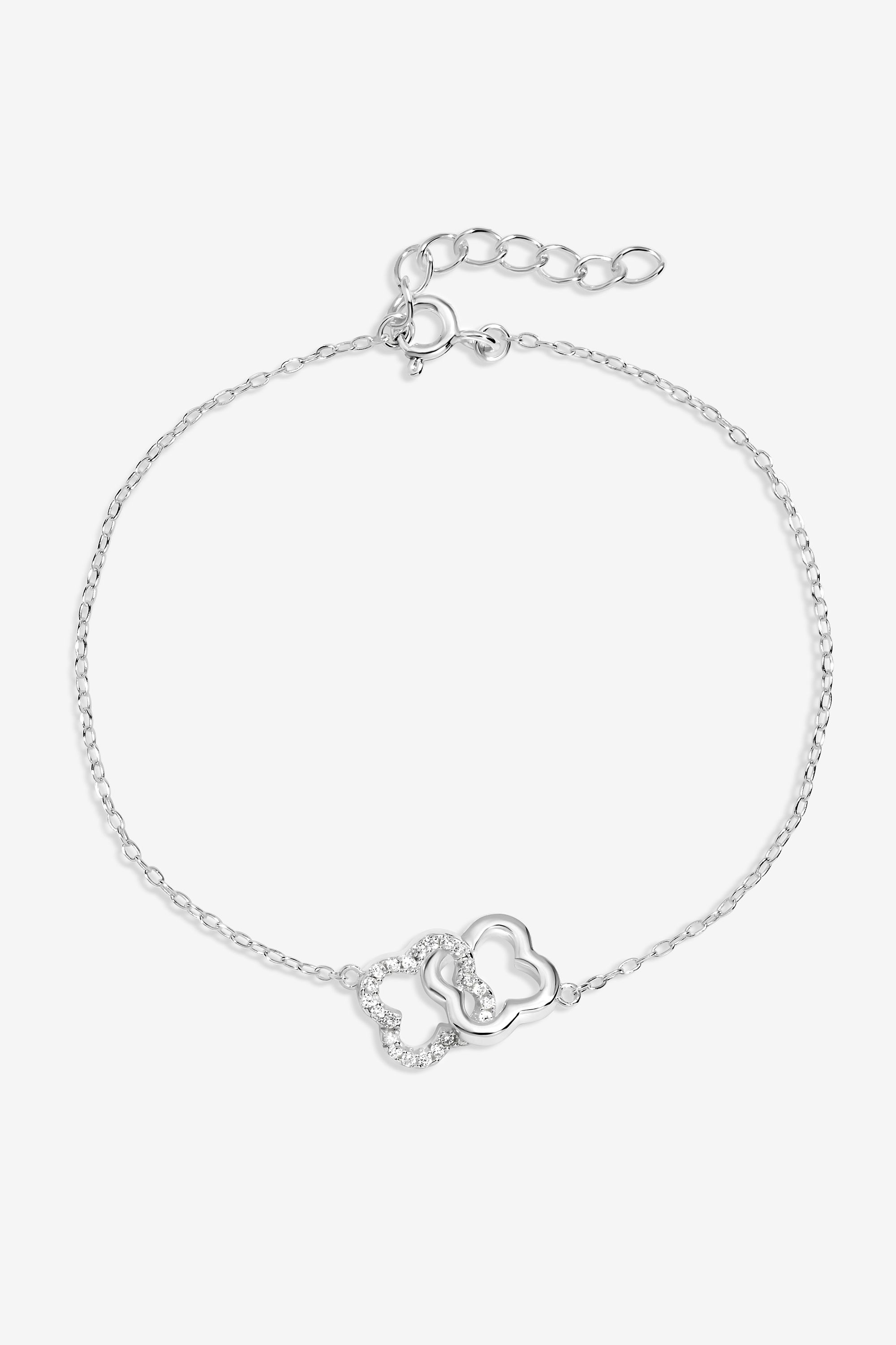 Simply Silver Sterling Silver 925 Pave Interlink Clover Bracelet image 1