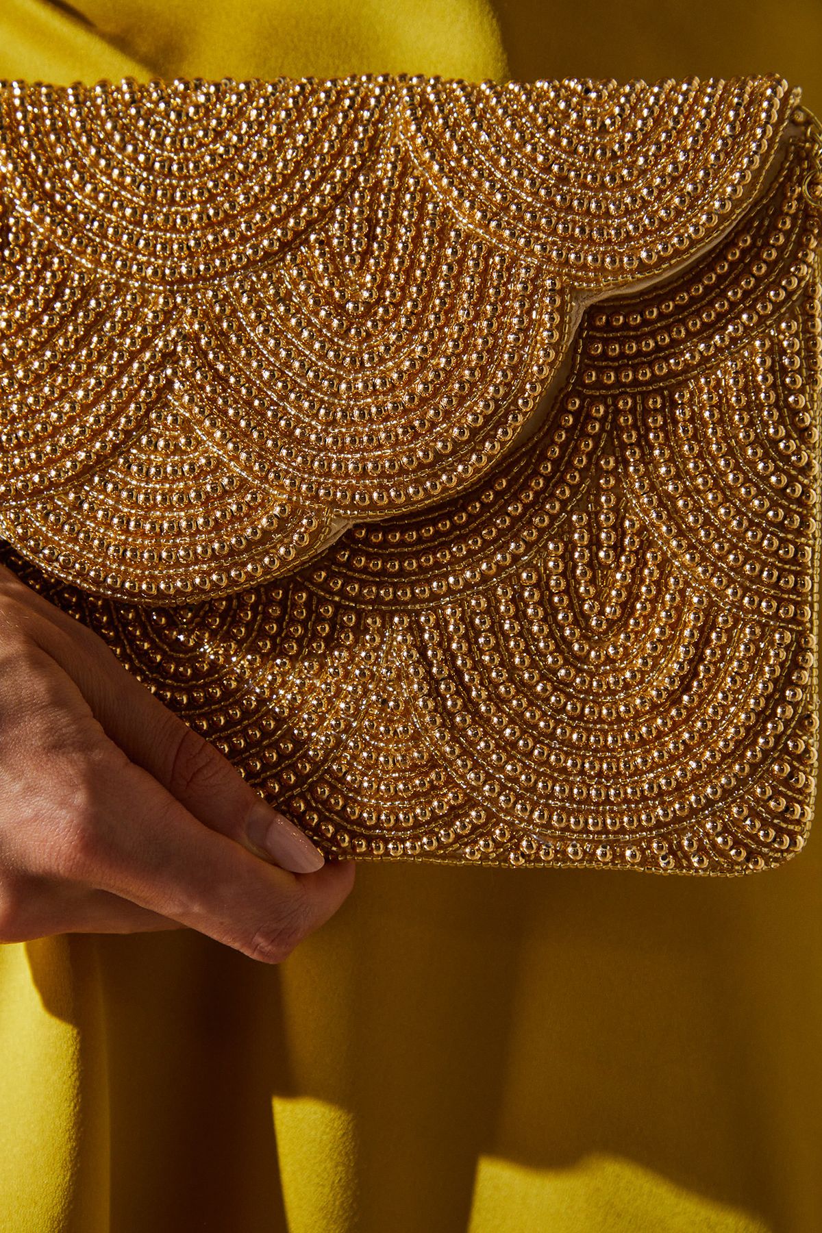 Coast Pearl Beaded Scallop Clutch Bag With Shoulder Strap Gold image 3