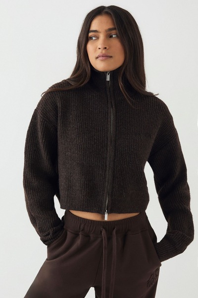 DSGN Studio DSGN Studio Double Zip Through Knitted Jumper Espresso