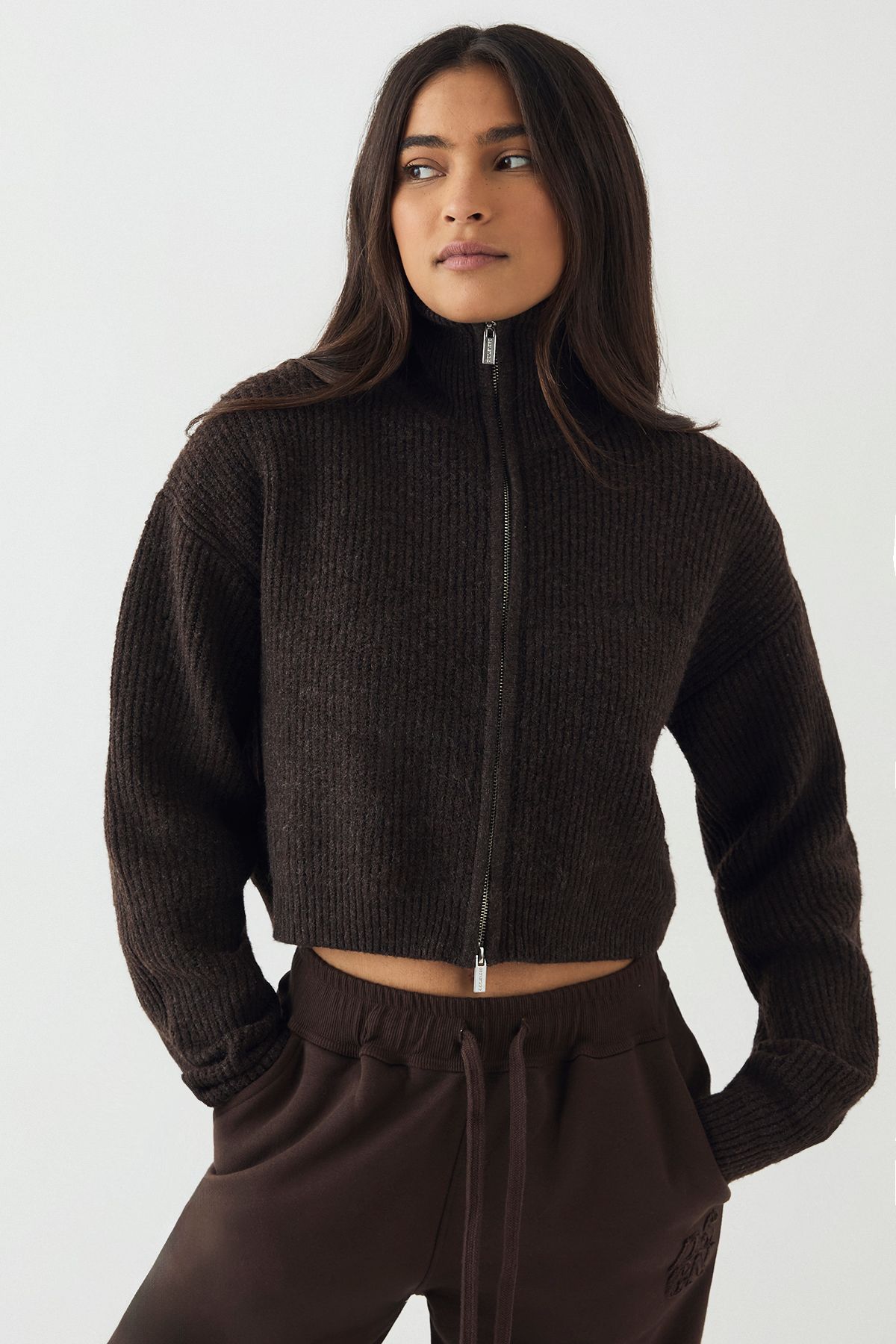 DSGN Studio DSGN Studio Double Zip Through Knitted Jumper Espresso