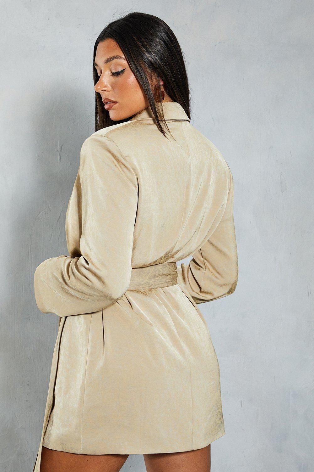 MissPap Premium Hammered Satin Belted Blazer Mini Dress Bronze image 3