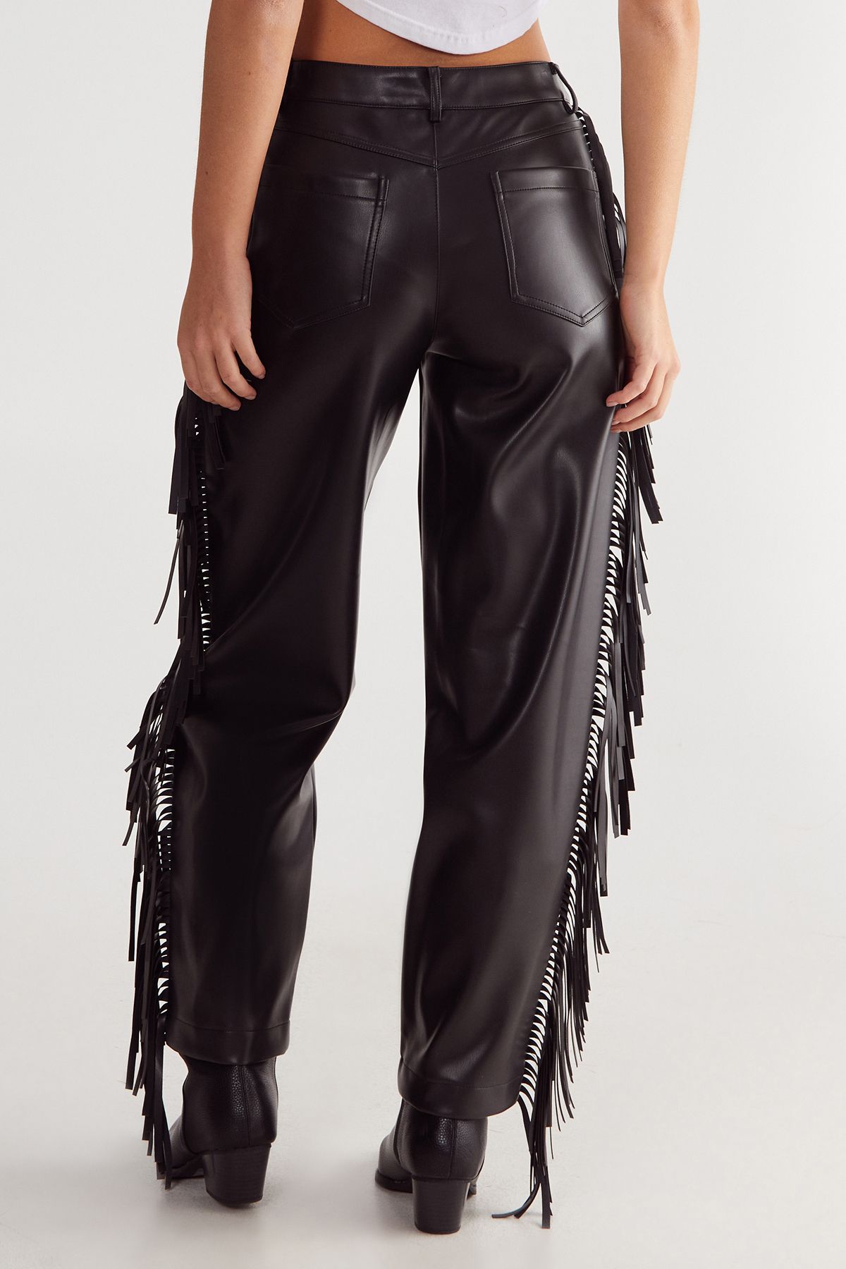 NastyGal Fringe Faux Leather Trousers Black image 4