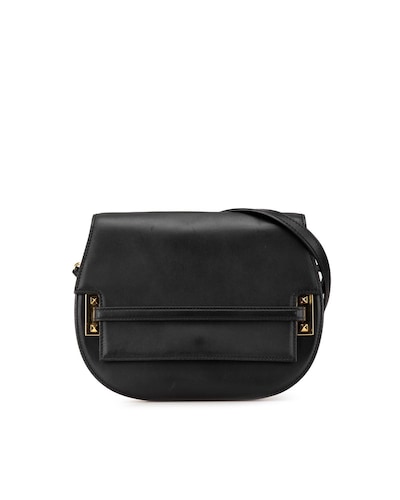 Valentino Preloved Rockstud Shoulder Bag HalfMoon Shape Wo - Black
