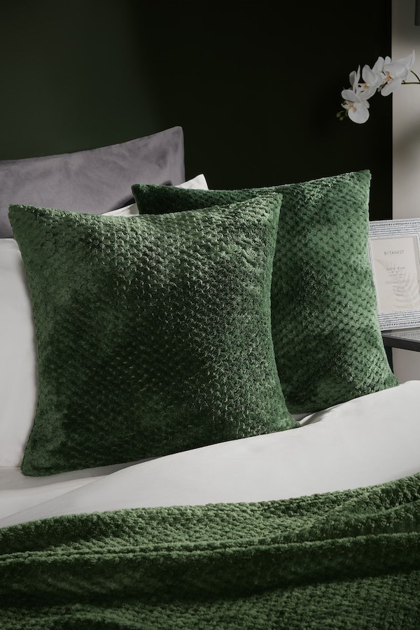 OHS 2 Pack of Waffle Fleece Square Cushion Covers