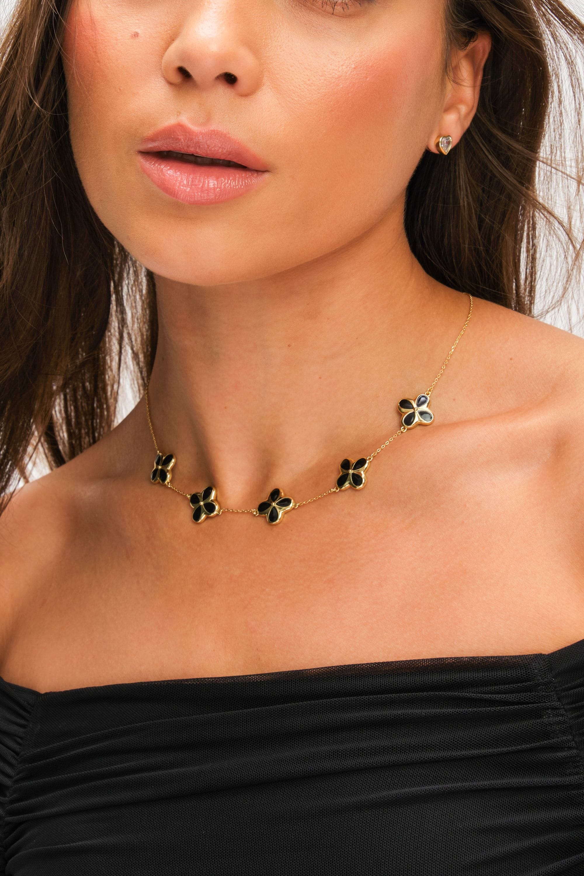 Inicio 14K Gold Plated and Jet Enamel Clover Necklace - Gift Pouch image 3