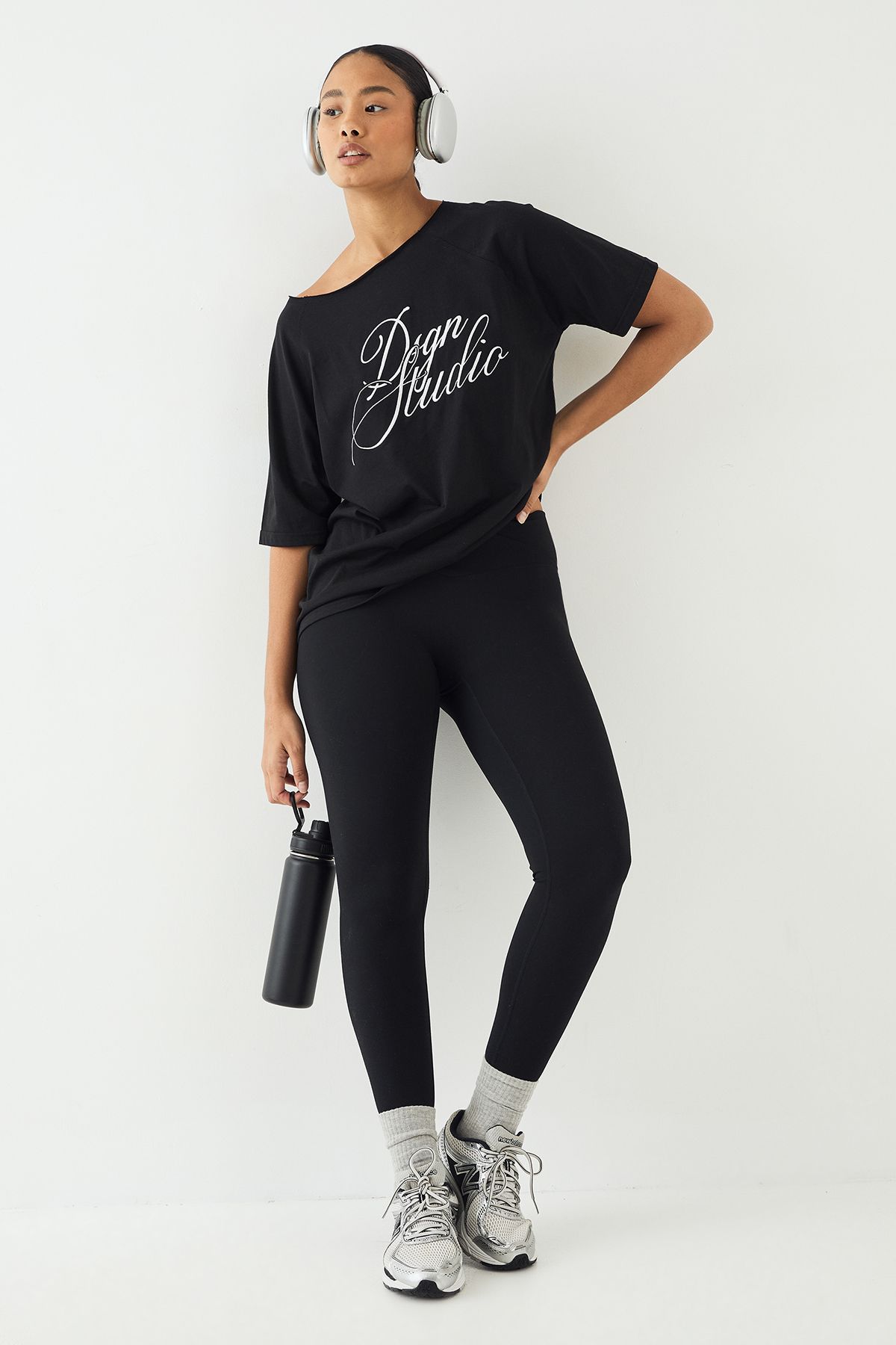 DSGN Studio DSGN Studio Script Off The Shoulder Oversized T-Shirt Black image 3