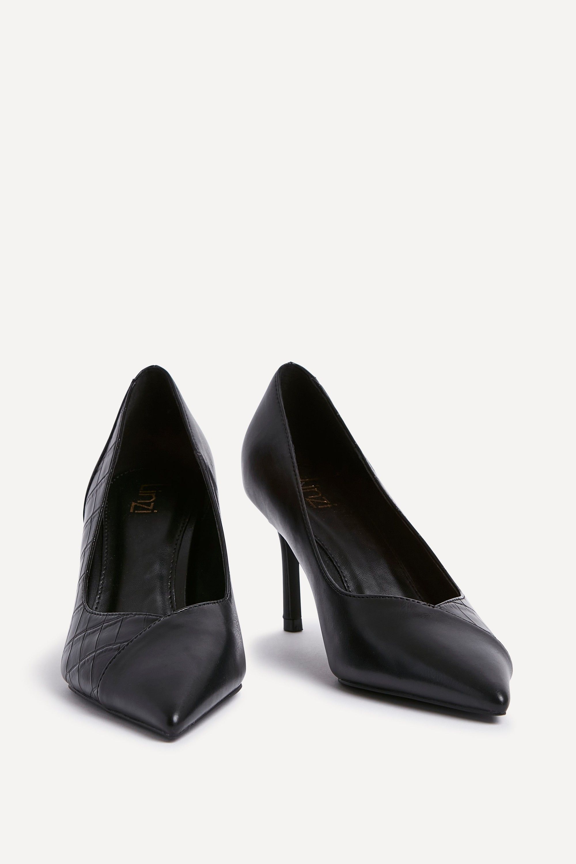 Linzi Gaia Black Faux Leather Mix Croc Court Heels image 3