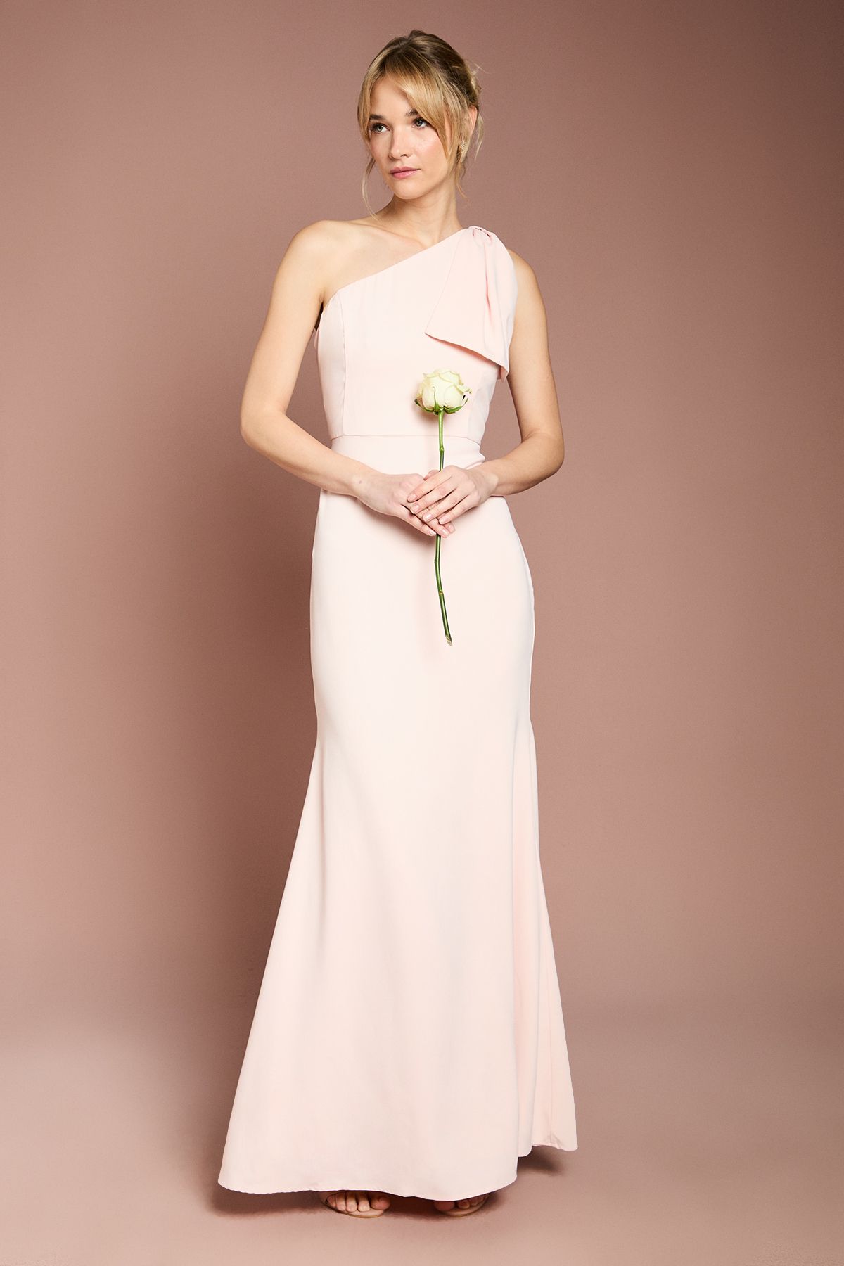 Coast Coast Honoured Bow One Shoulder Maxi Bridesmaid Dress Blush