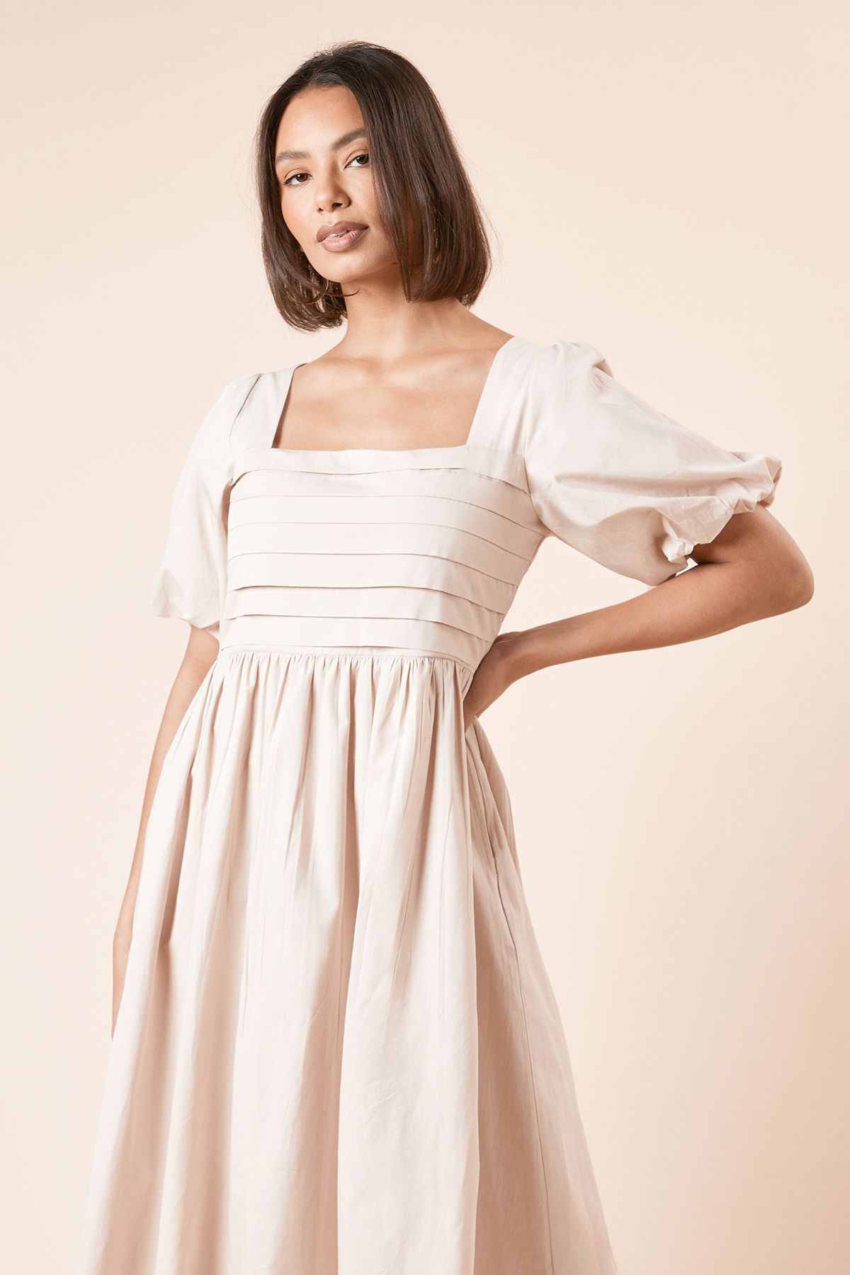 Dorothy Perkins Stone Pleated Bodice Midi Dress Stone image 2