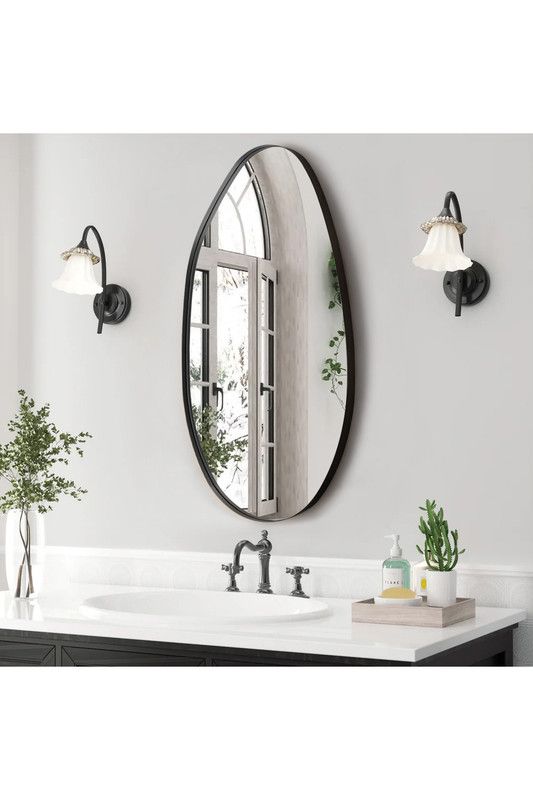Living and Home Teardrop-Shaped Wall-Mounted Bathroom Mirror with Metal Frame & Anti-Shatter Backing image 1
