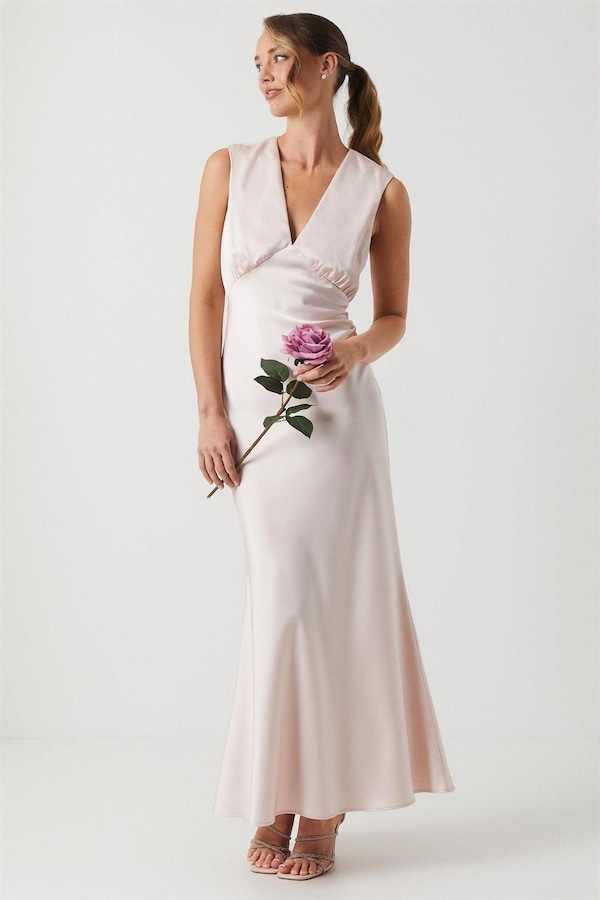 Oasis Satin Open Back Detail Maxi Bridesmaid Dress Blush