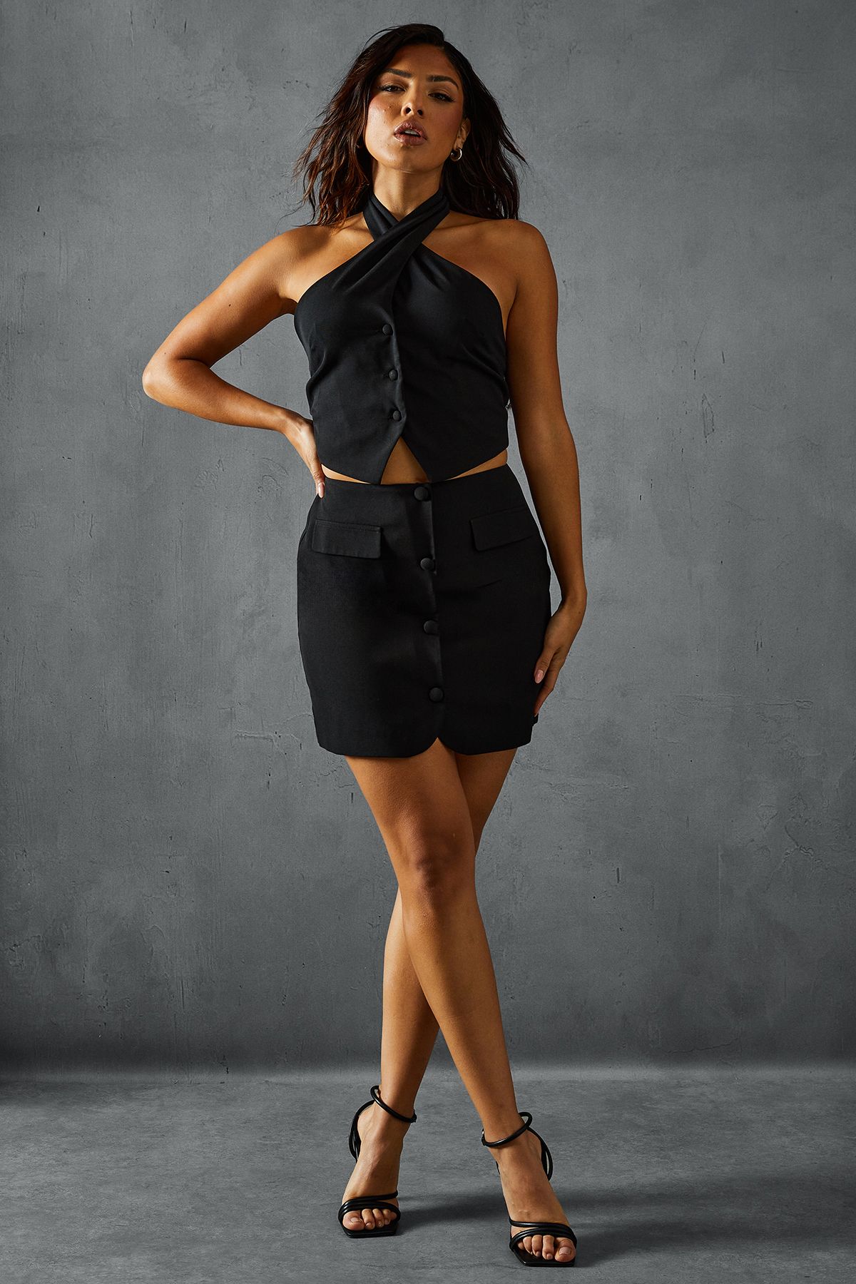 MissPap Tailored Button Down Mini Skirt Black image 2