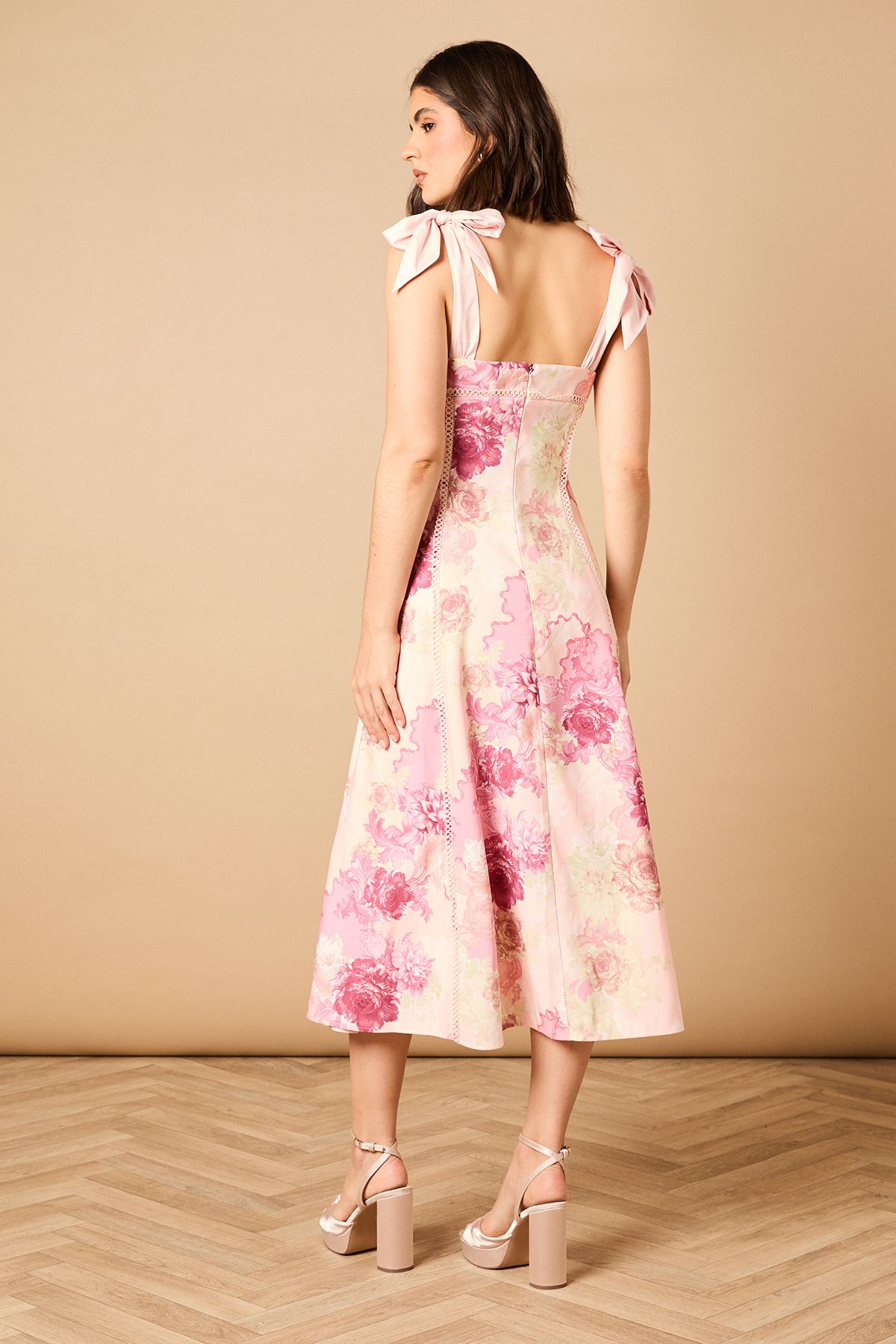 Oasis Bow Strap Midi Prom Dress Floral image 5