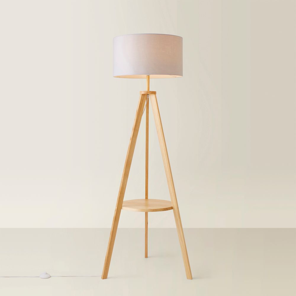 ValueLights Morrigan Natural Wood Tripod Floor Lamp with Fabric Drum Lamp Shade image 6