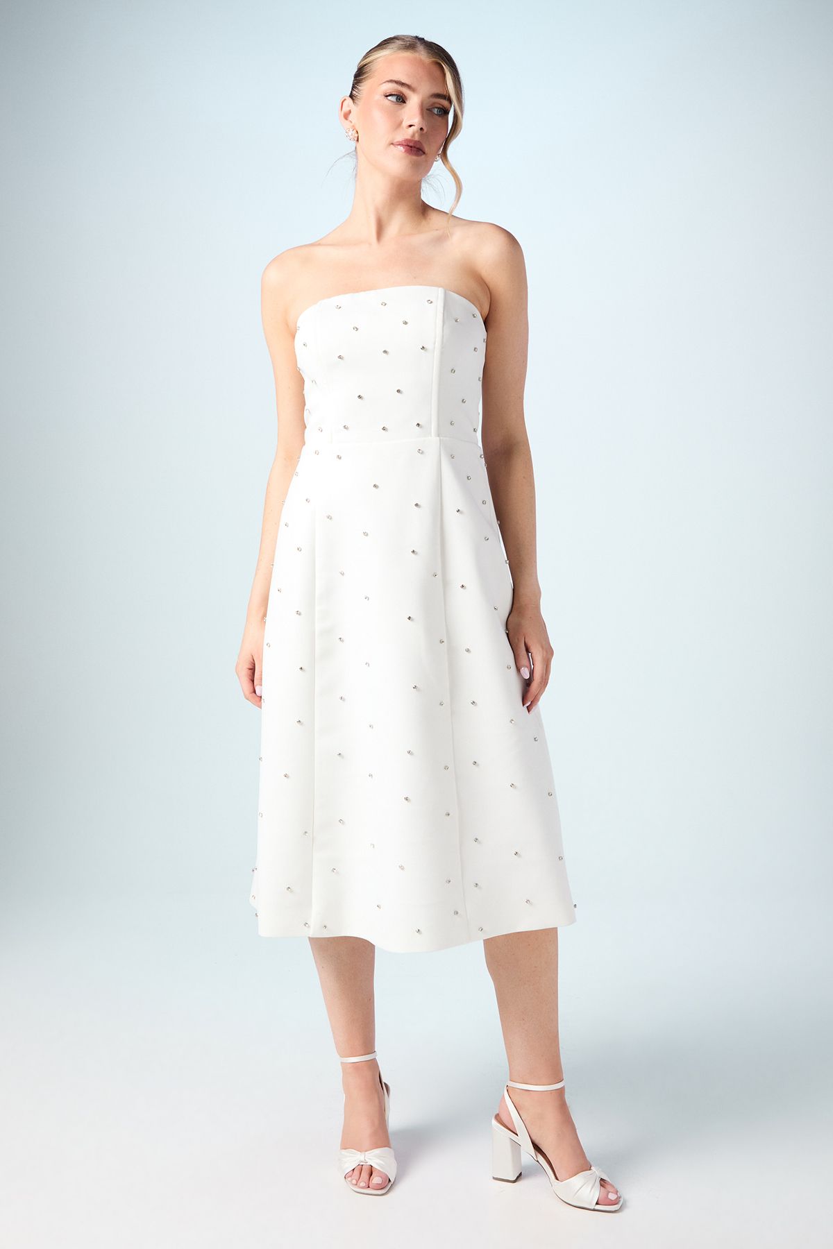 Coast Hotfix Diamante Bandeau Midi Wedding Dress Ivory image 1