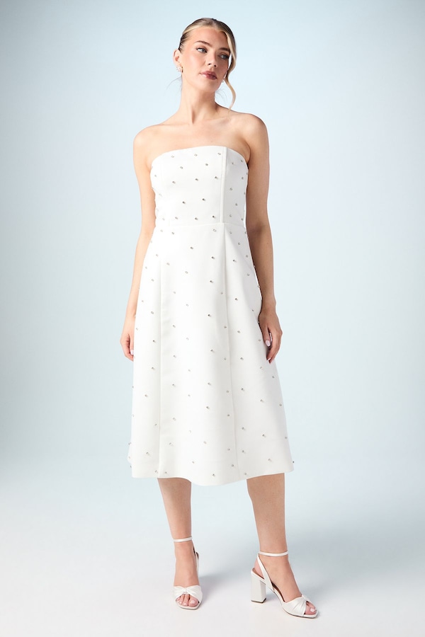 Coast Hotfix Diamante Bandeau Midi Wedding Dress Ivory