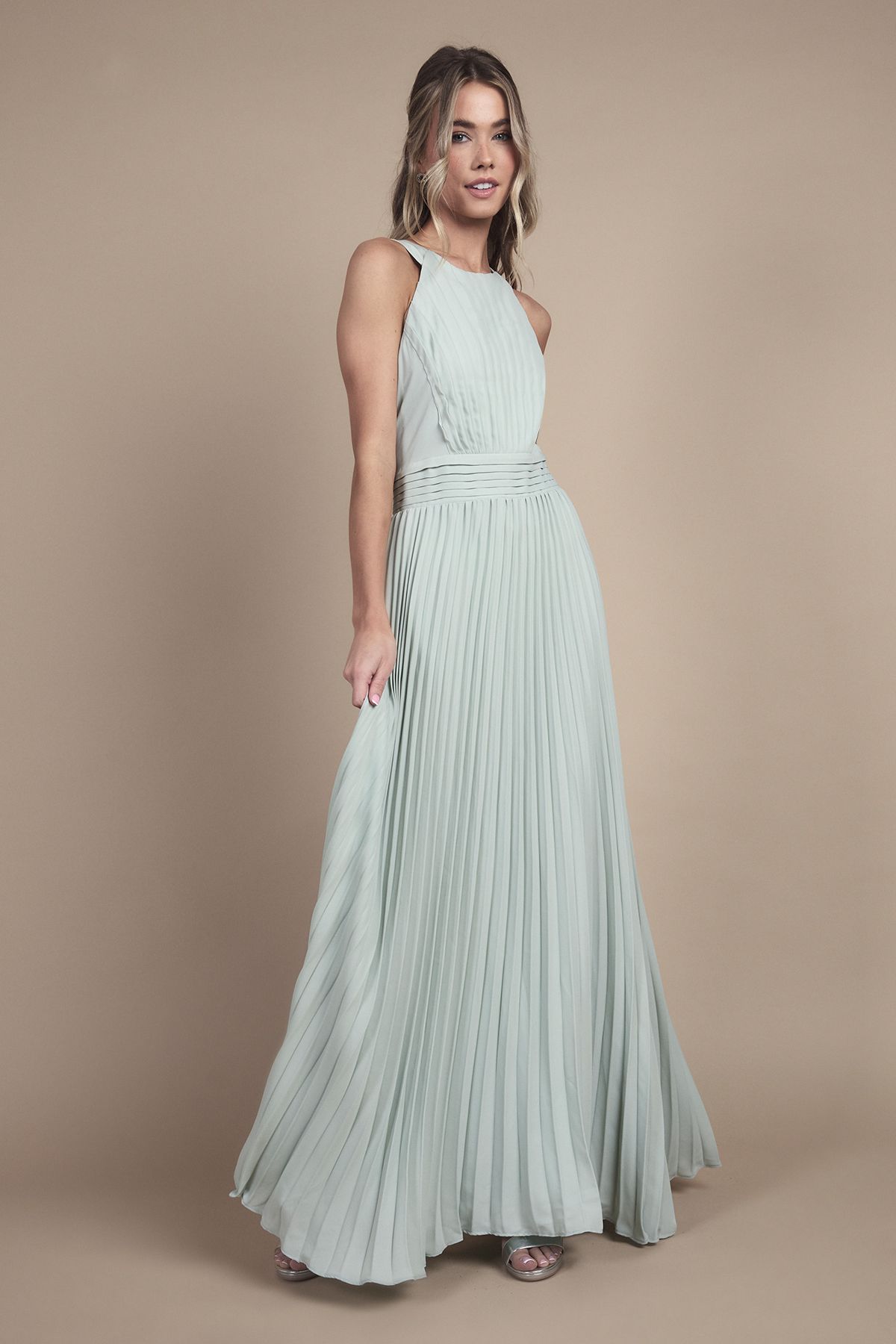 Coast Teen Pleated Halterneck Bridesmaid Dress Sage image 4