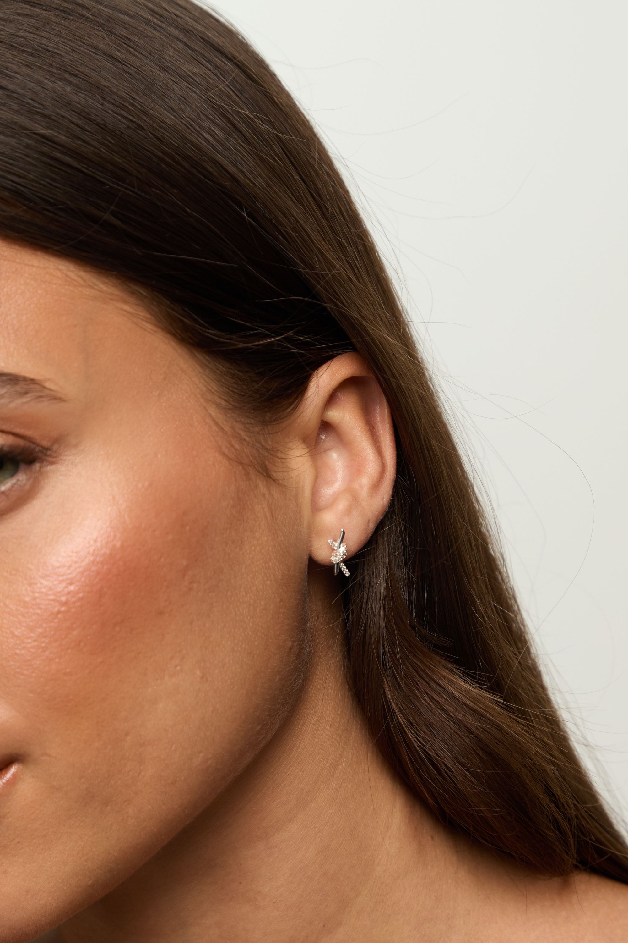 Simply Silver Sterling Silver 925 Polished and Pave Love Knot Stud Earrings image 2