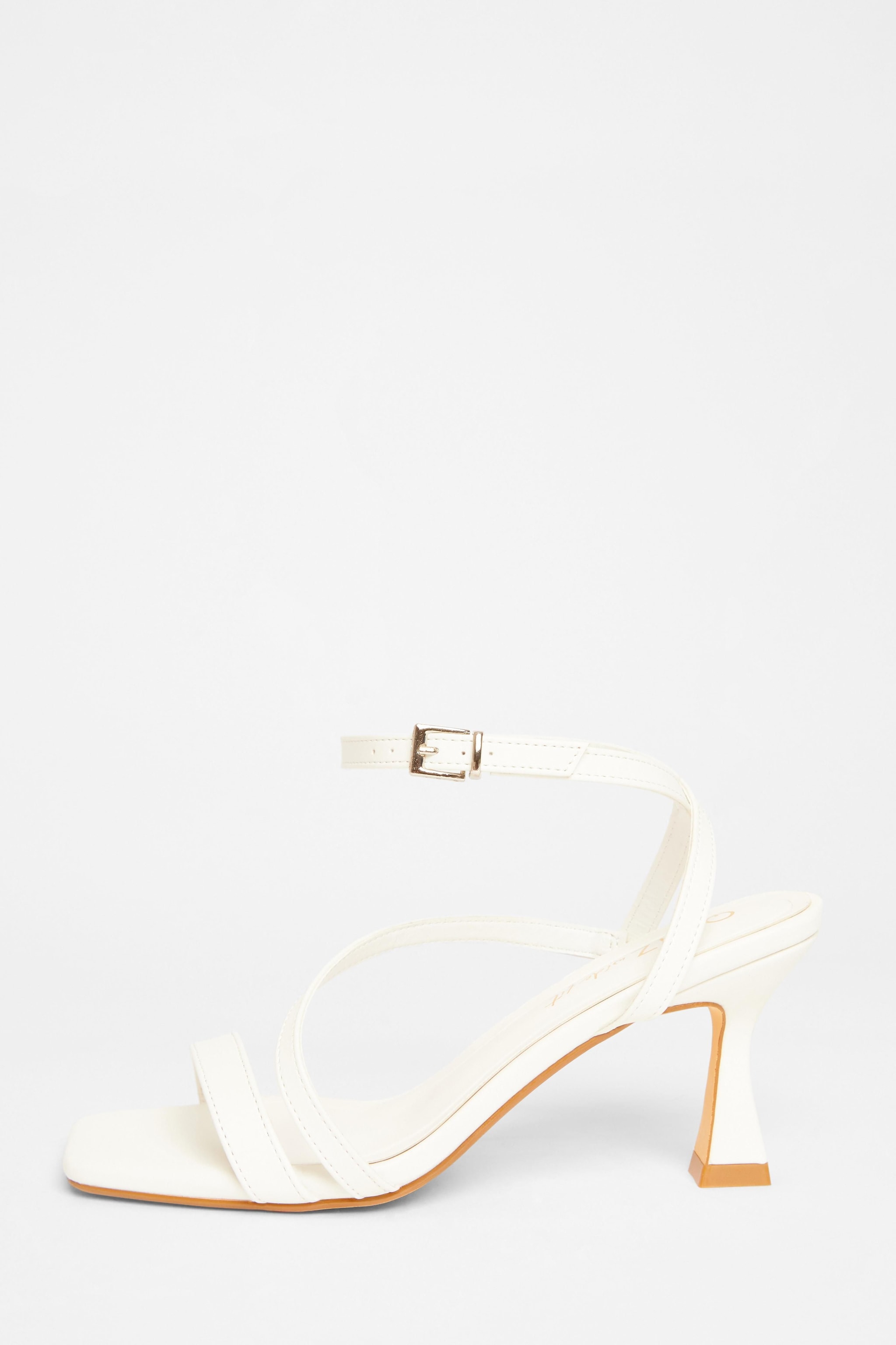 Quiz White Wide Fit Asymmetric Strap Heels image 3