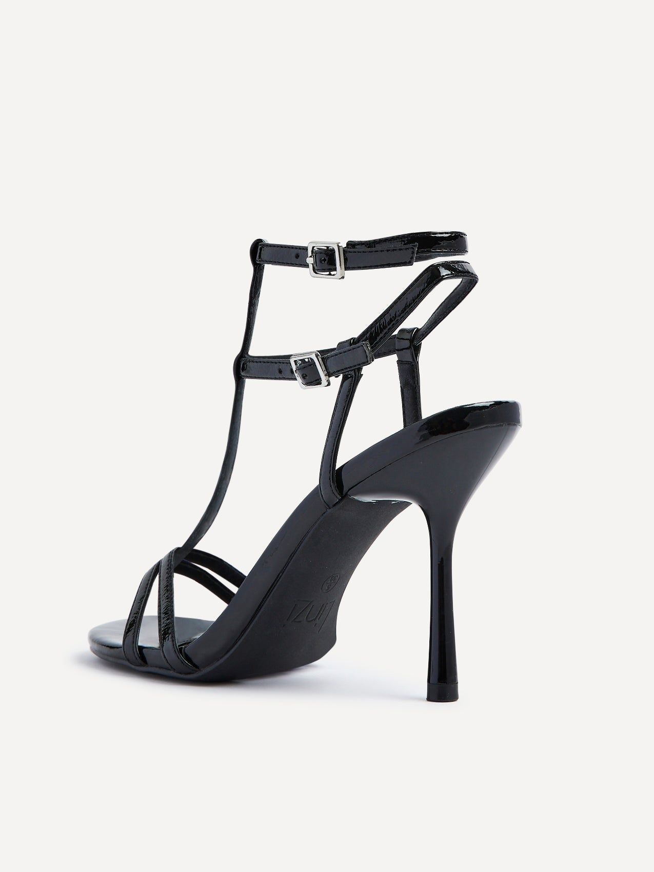 Linzi Jada Black Patent T-Bar Strappy Stiletto Heels image 5
