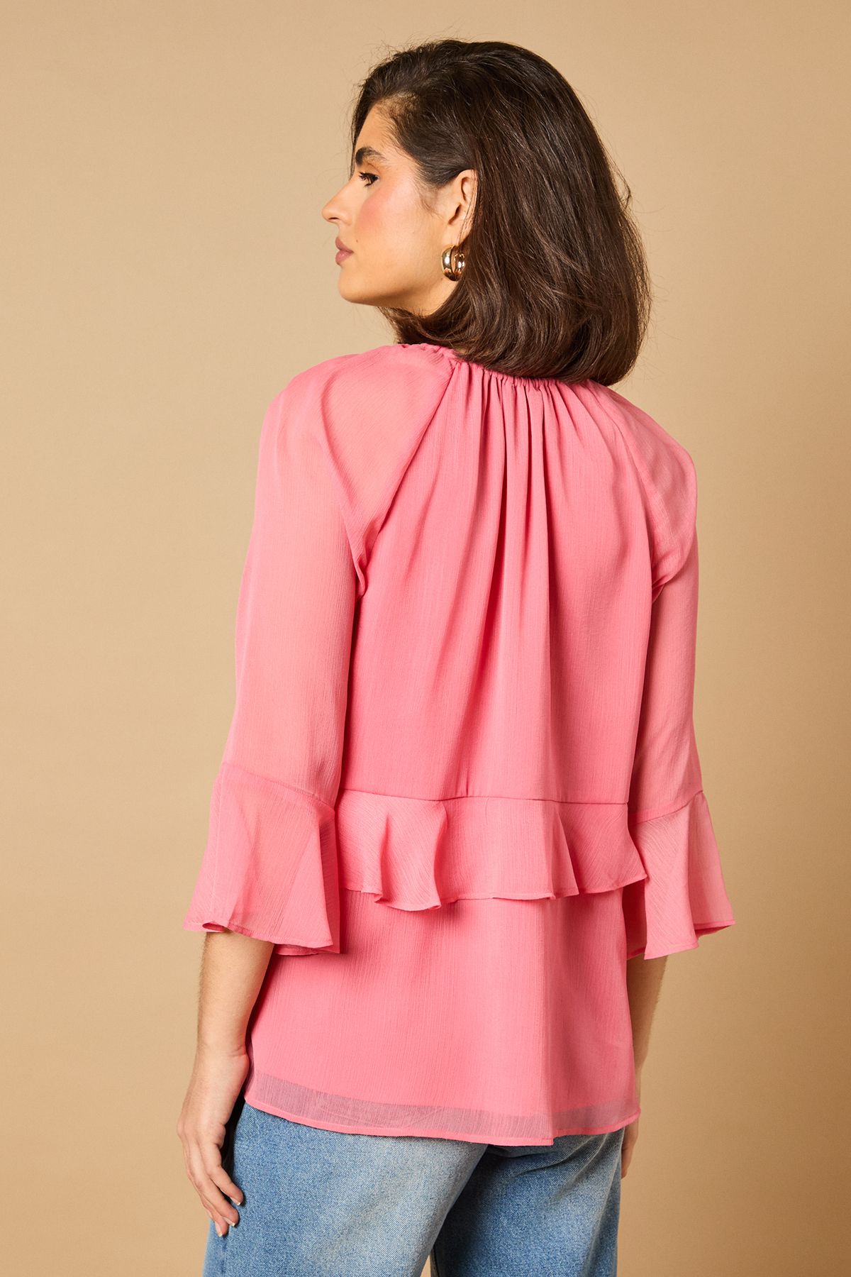 Oasis Boho Ruffle Flute Sleeve Blouse Rose image 3