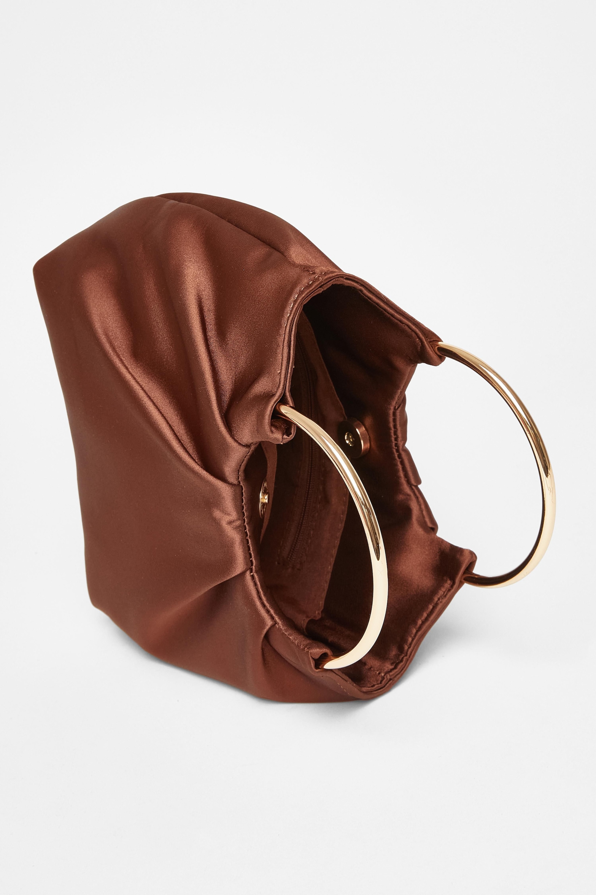 Quiz Brown Satin Pleated Top Handle Bag image 2