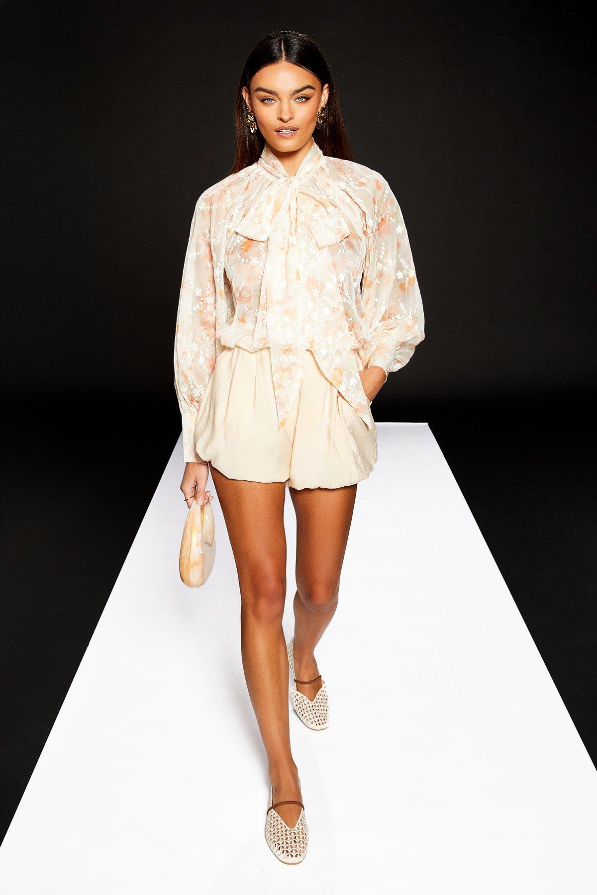 RUNWAY 1.8.1.8 Runway 1.8.1.8 Embroidery Tie Neck Blouse With Diamante Buttons Ivory image 2