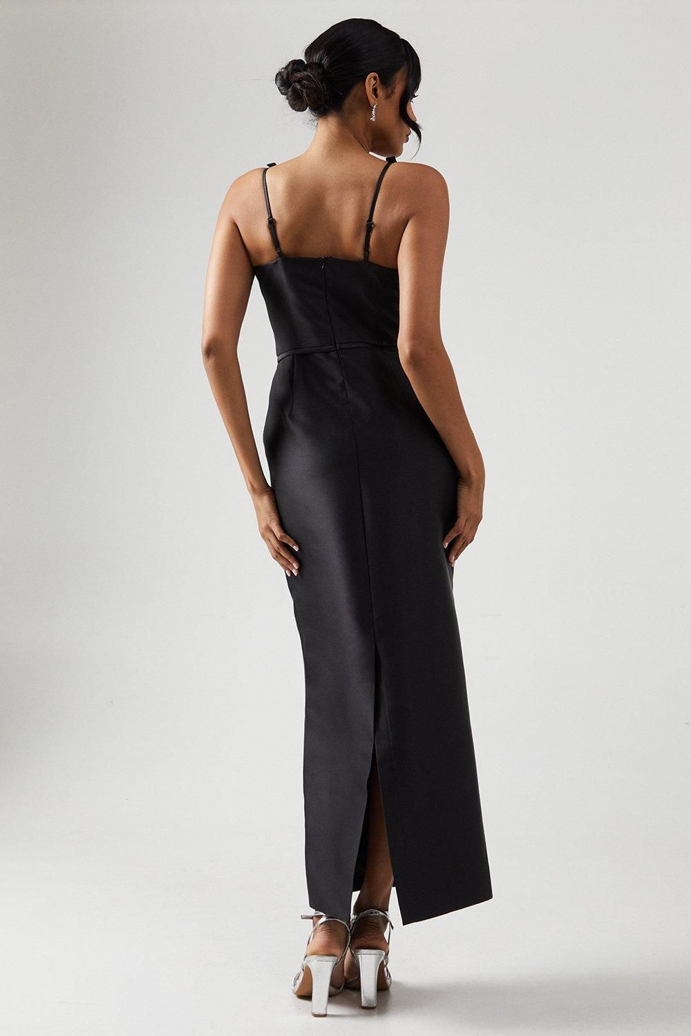 Coast Bow Detail Twill Column Bridesmaid Dress Black image 3