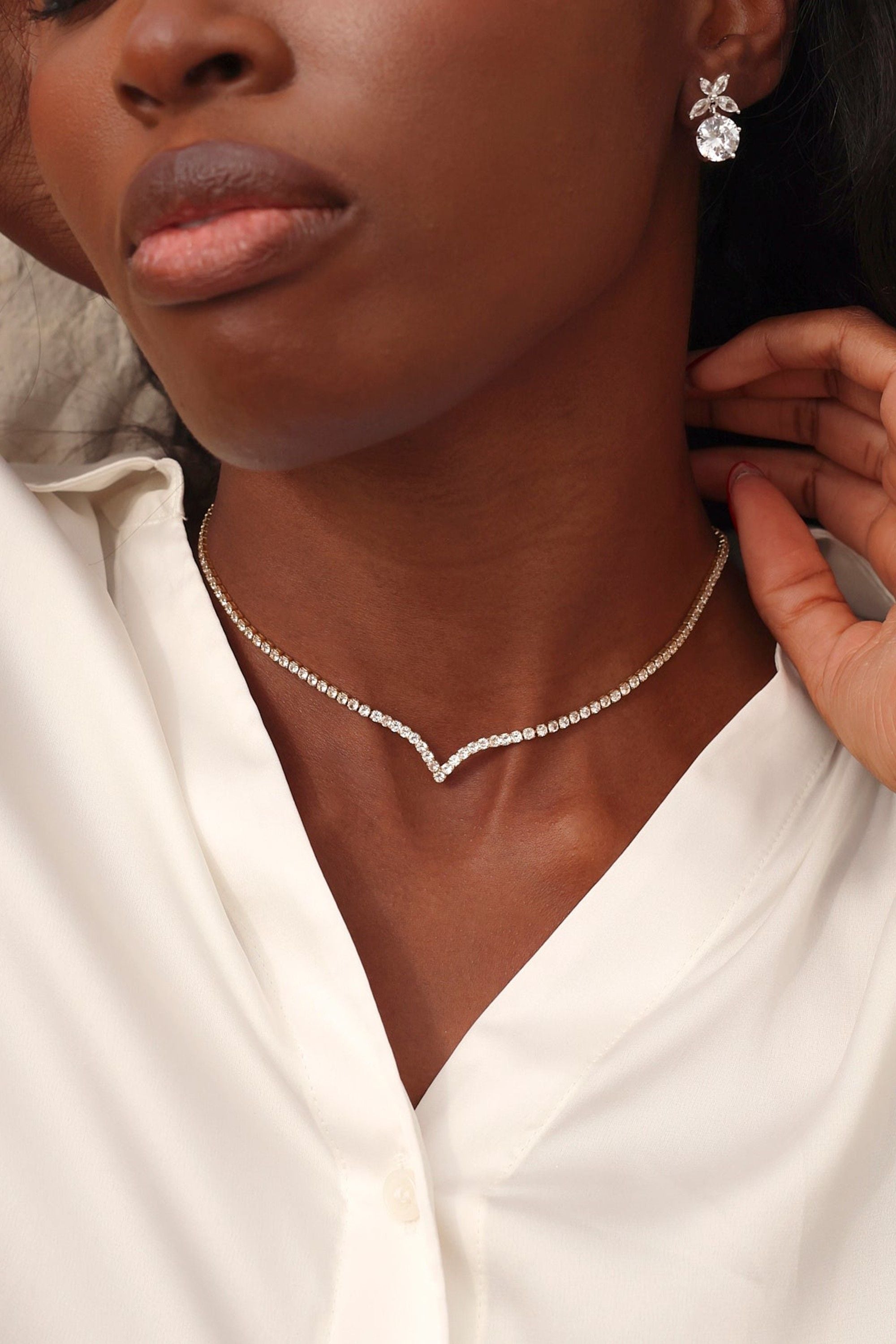 Linzi Evermore Gold V-Shape Tennis Necklace image 6