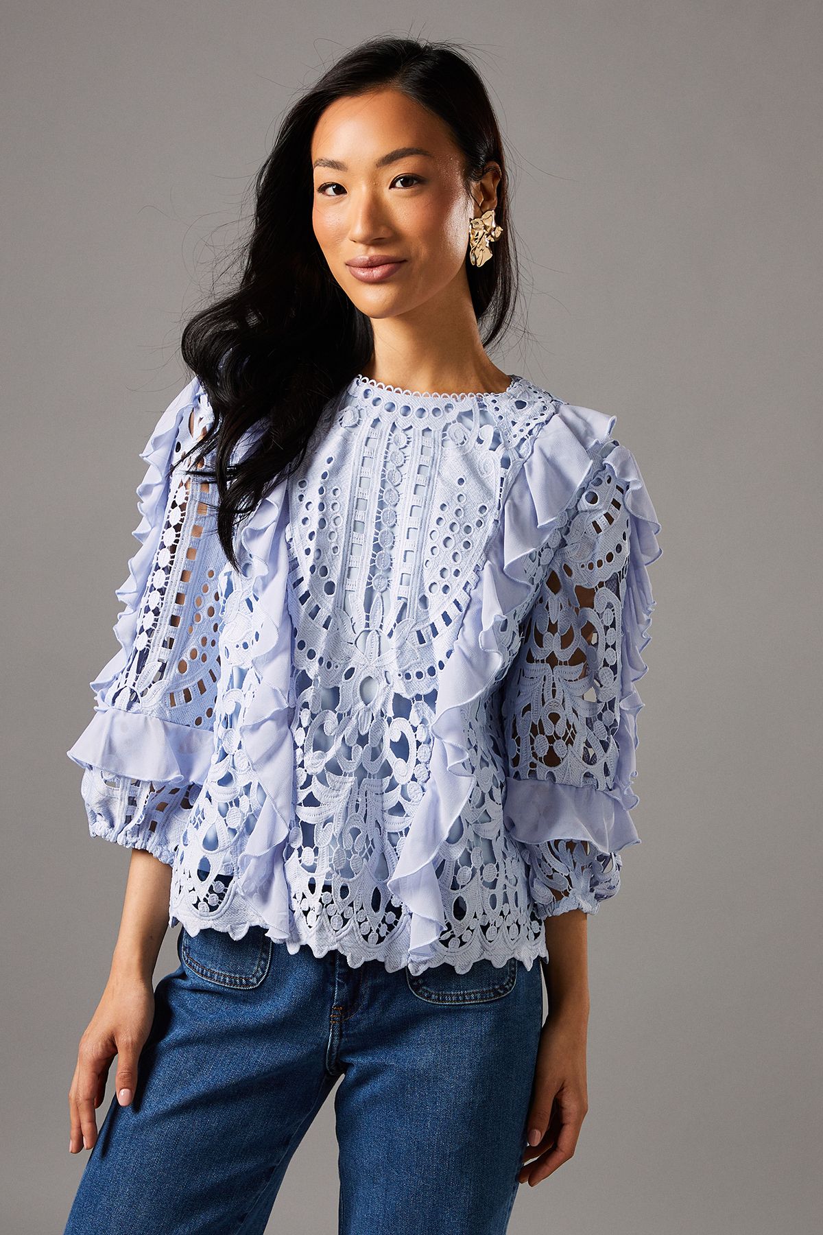 Coast Lace Frill Sleeve Top Powder Blue image 1